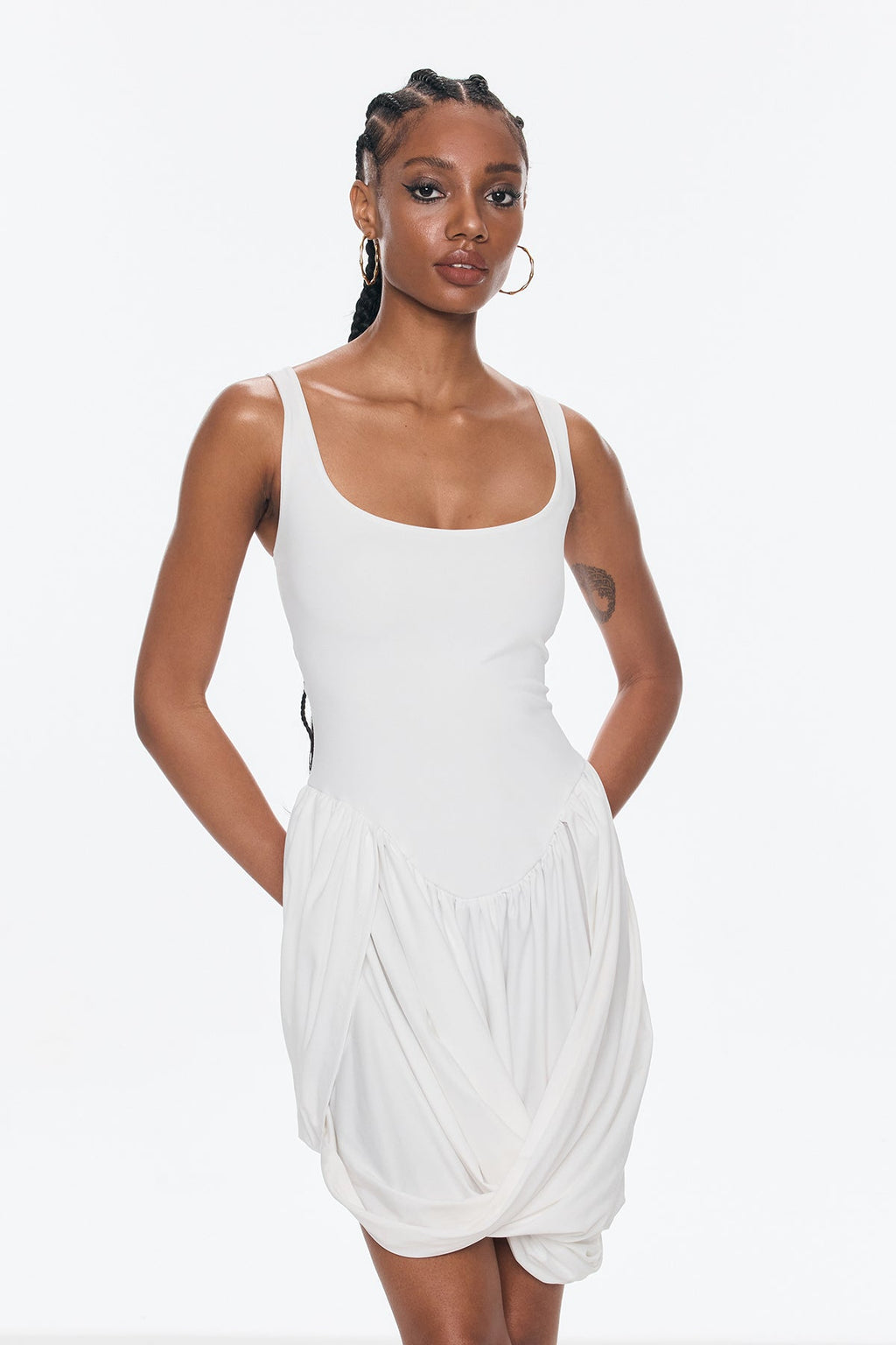 Bellamy Asymmetric Ruch Sleeveless Mini Dress