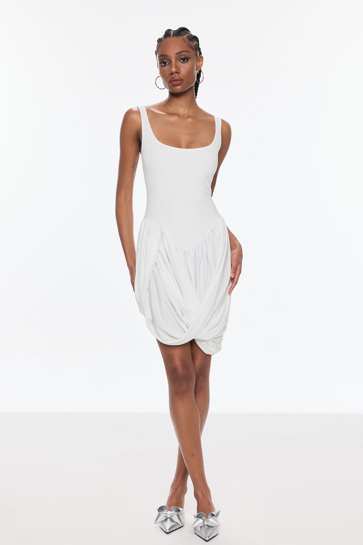 Bellamy Asymmetric Ruch Sleeveless Mini Dress