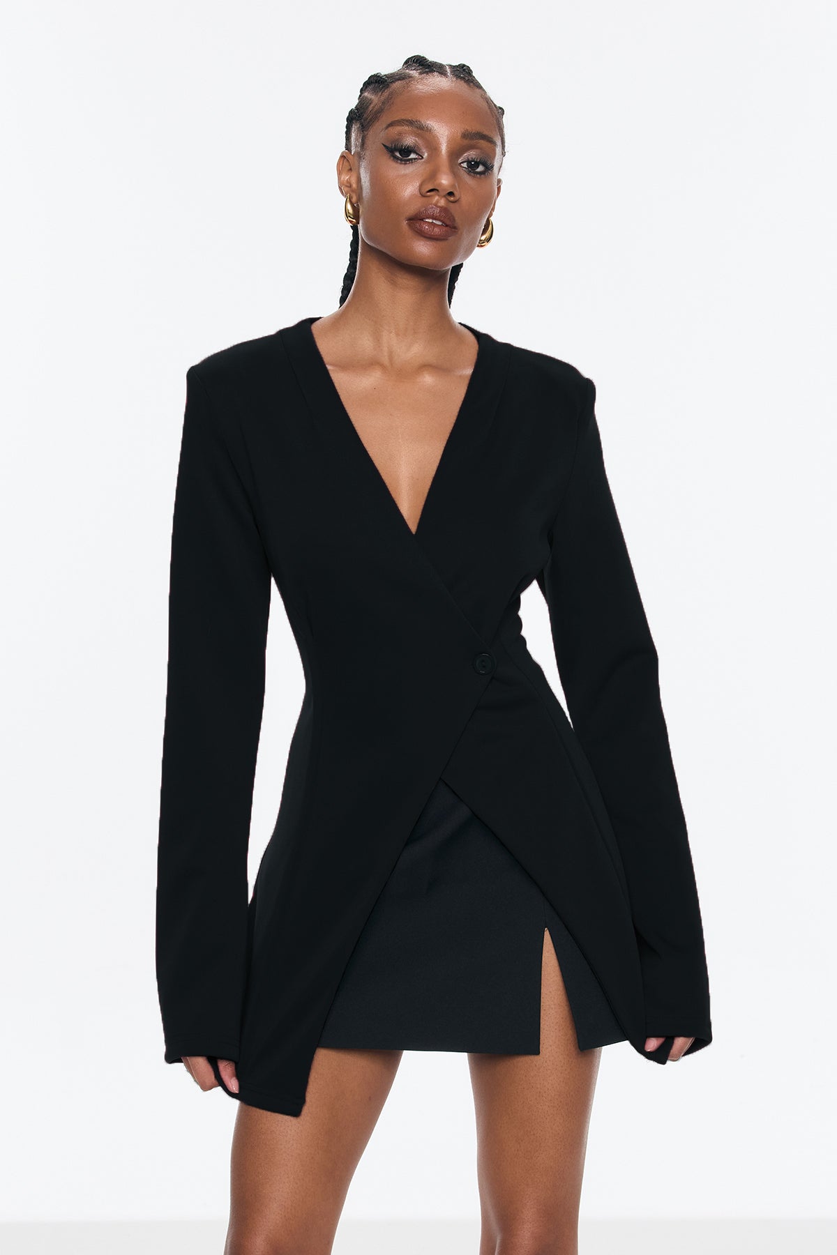 Bellatrix Deconstruct Split Bodycon Blazer In Black
