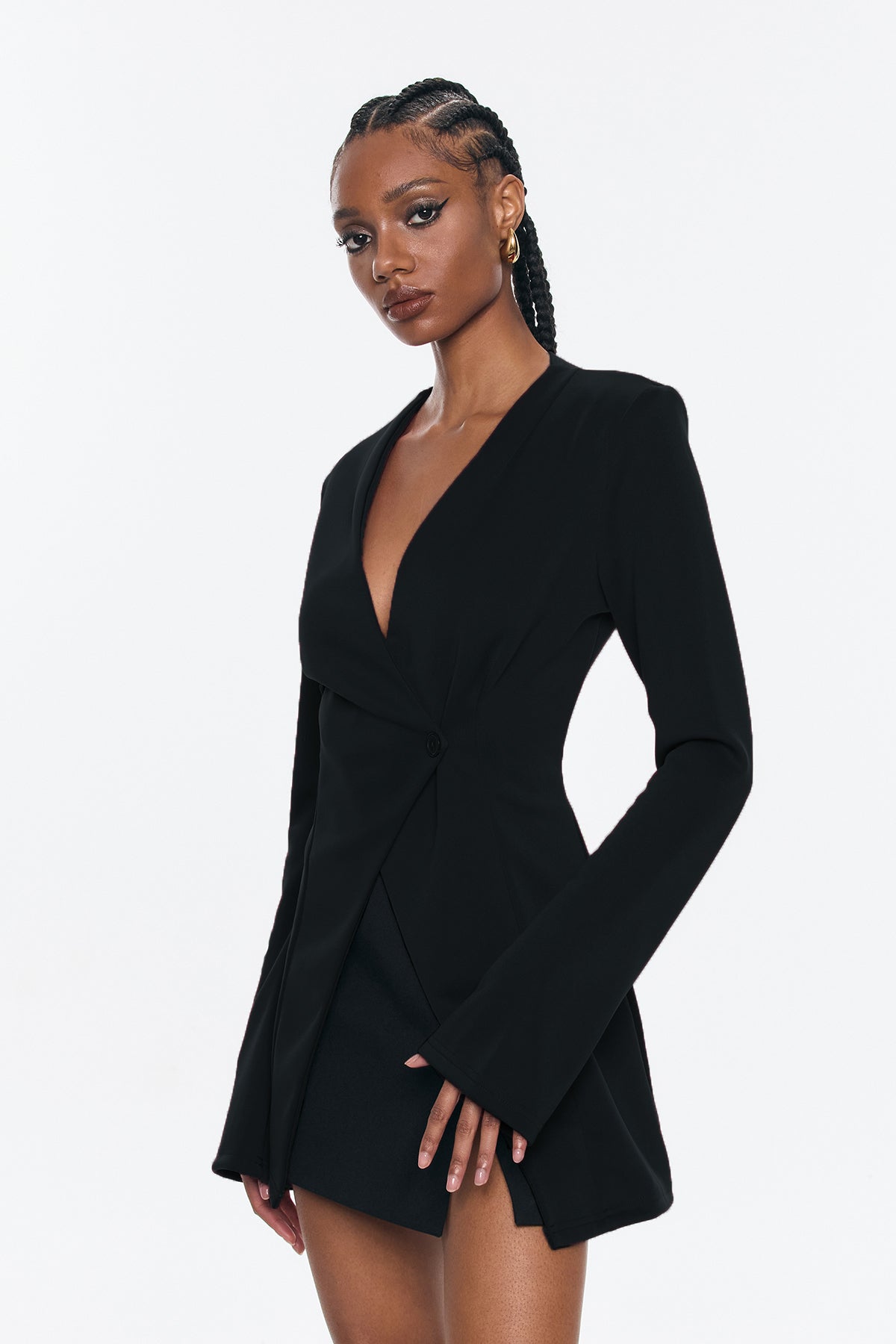 Bellatrix Deconstruct Split Bodycon Blazer In Black