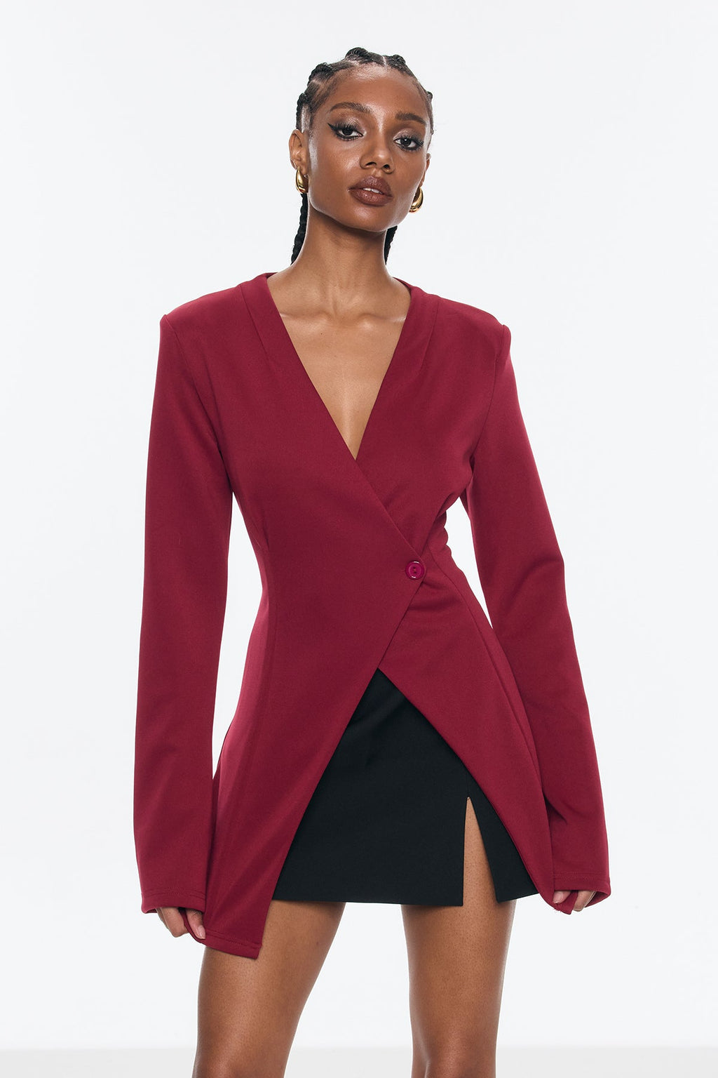 Bellatrix Deconstruct Split Bodycon Blazer In Red