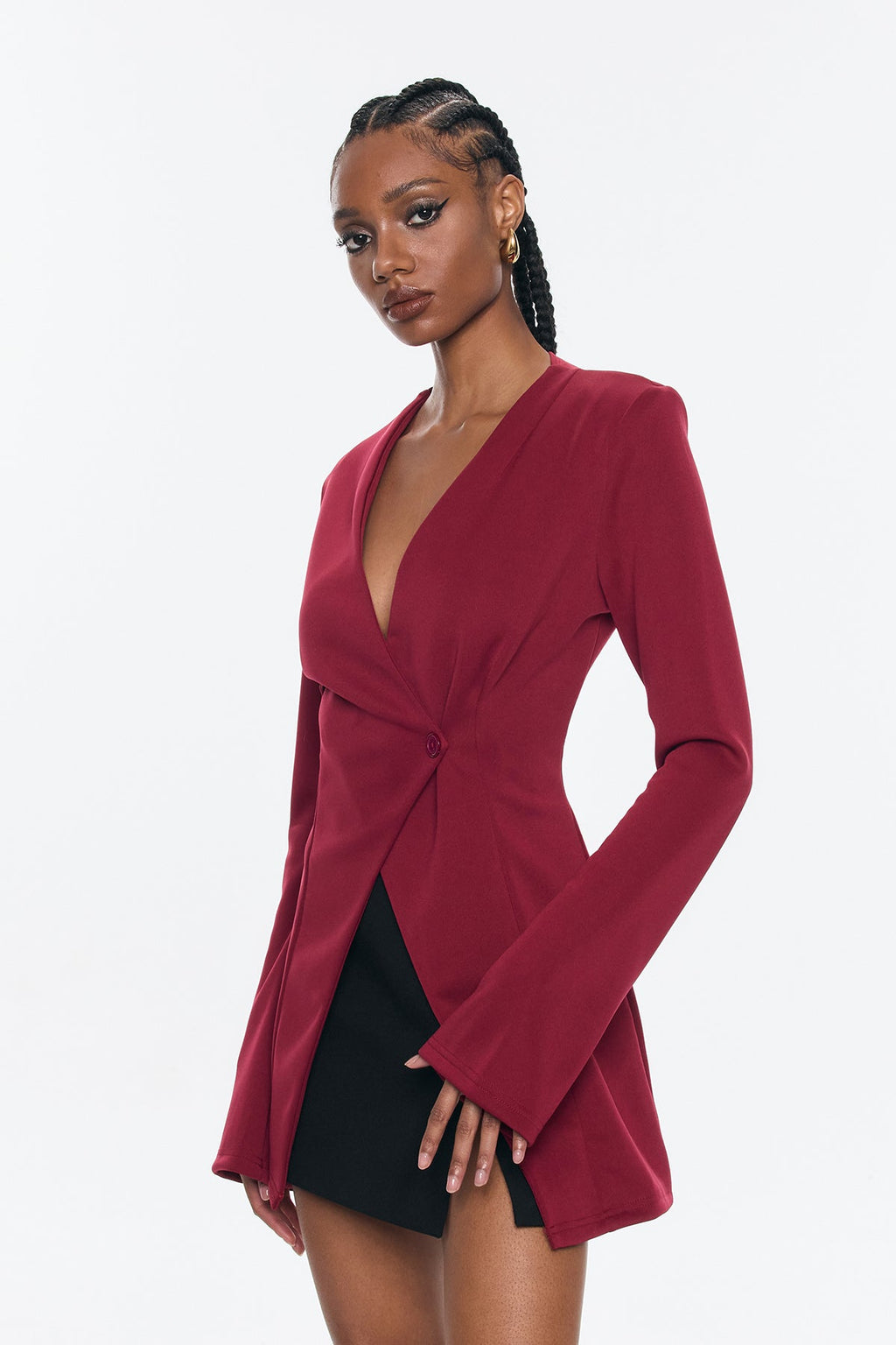 Bellatrix Deconstruct Split Bodycon Blazer In Red