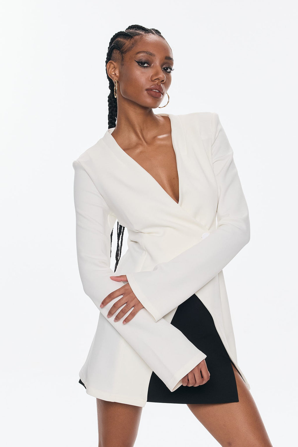 Bellatrix Deconstruct Split Bodycon Blazer In White