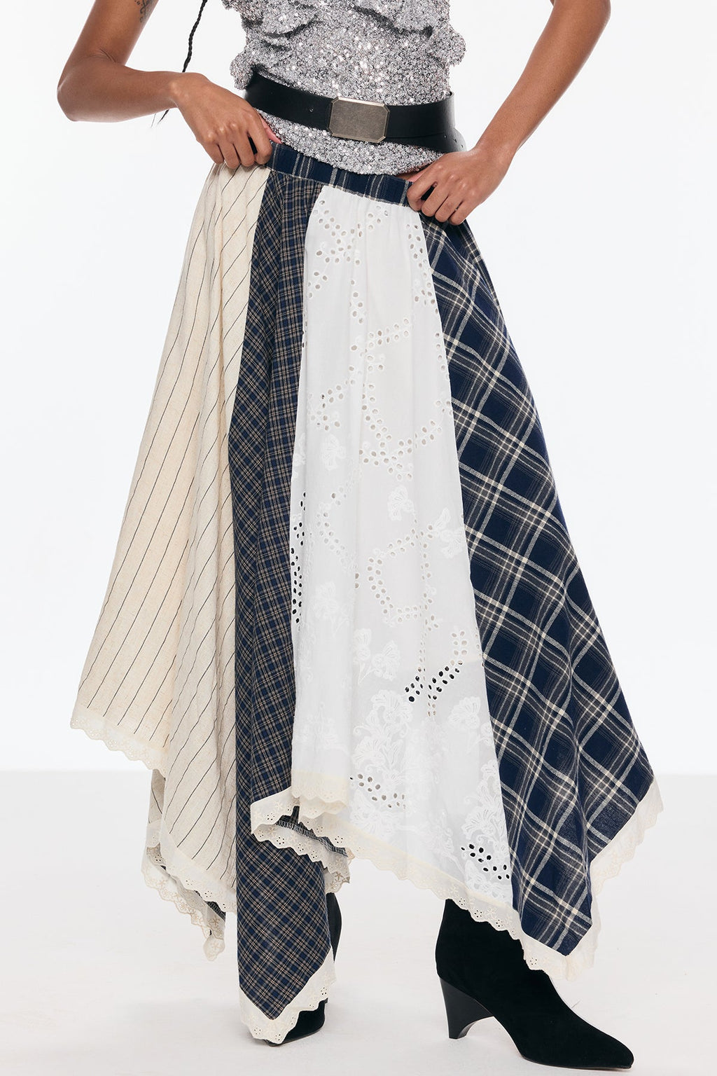 Belva Deconstruct Asymmetric Grid Skirt