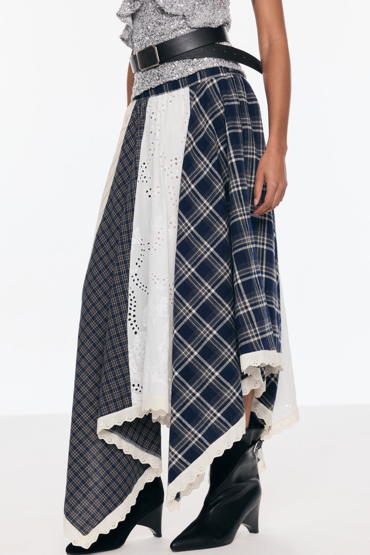 Belva Deconstruct Asymmetric Grid Skirt