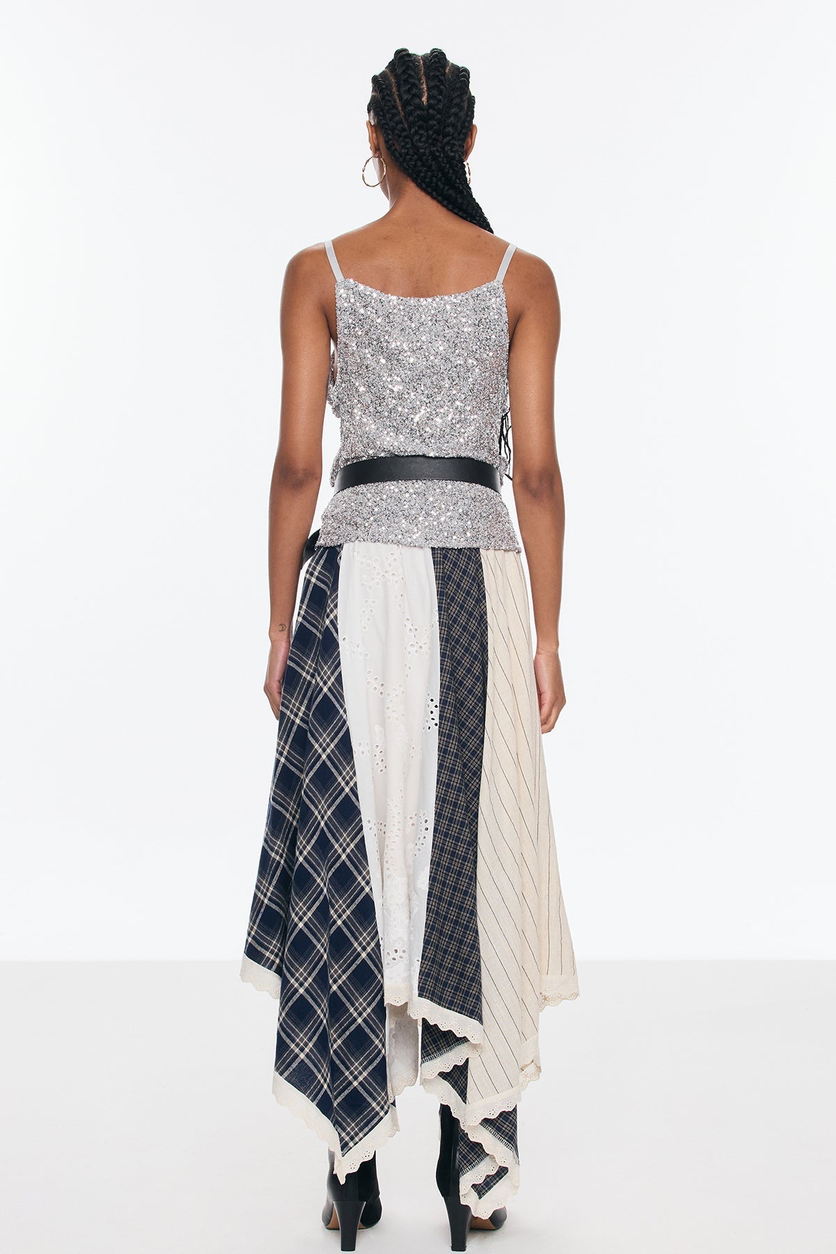 Belva Deconstruct Asymmetric Grid Skirt