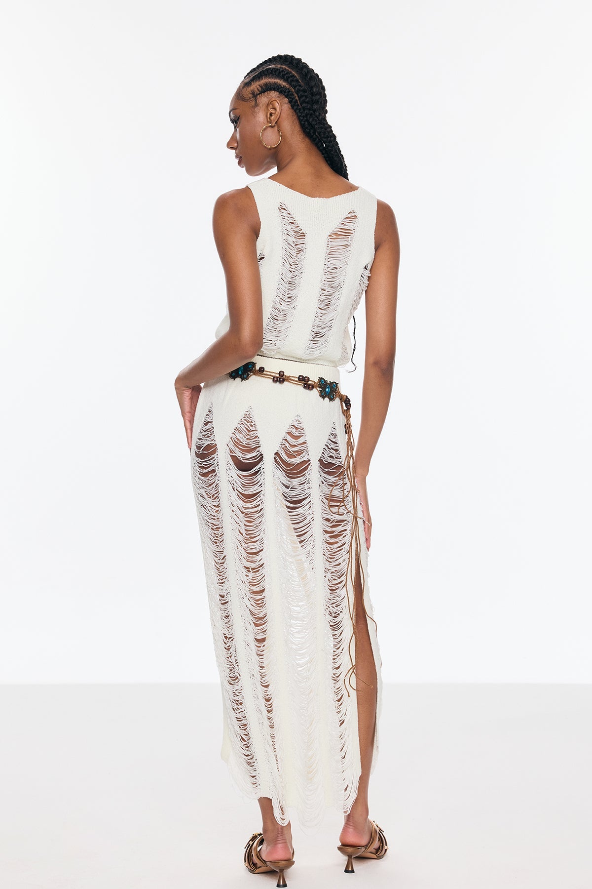 Bem Ripped Cutout Split Knit Skirt Set