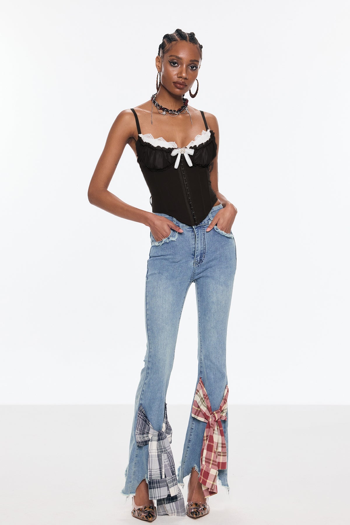 Bender Corset Lace Spaghetti Bodycon Top In Black