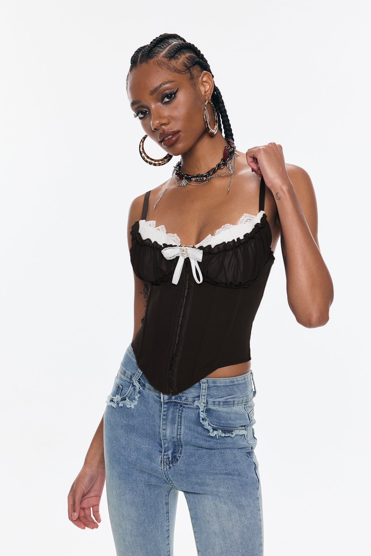 Bender Corset Lace Spaghetti Bodycon Top In Black