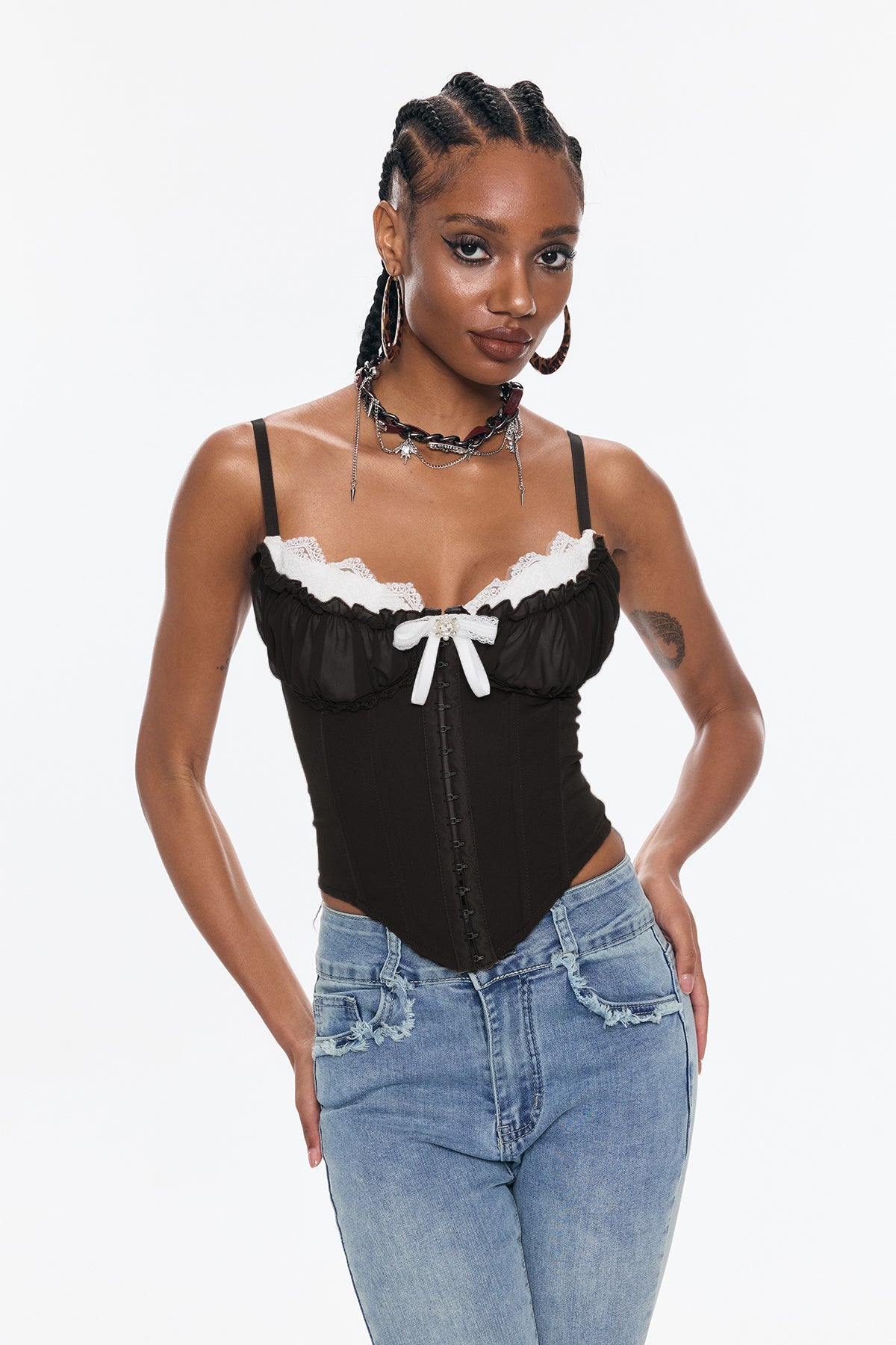 Bender Corset Lace Spaghetti Bodycon Top In Black