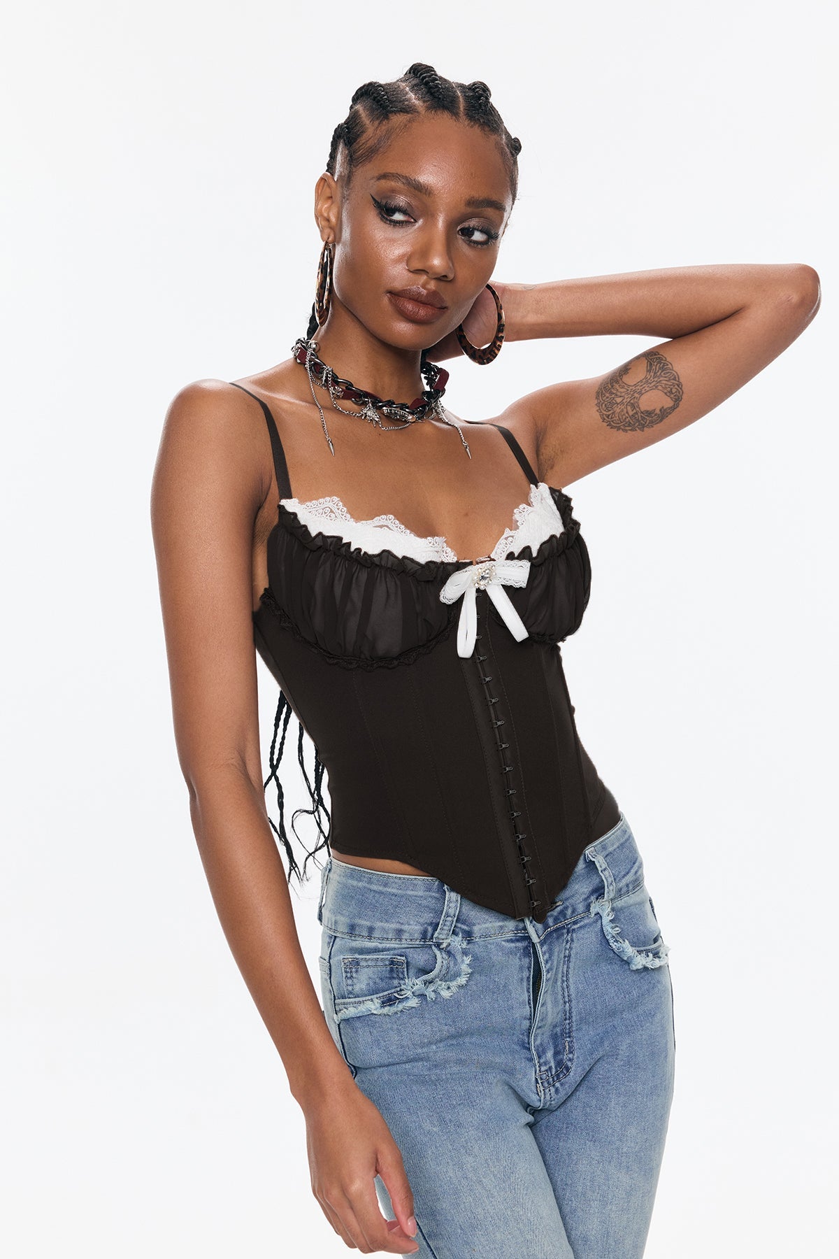 Bender Corset Lace Spaghetti Bodycon Top In Black