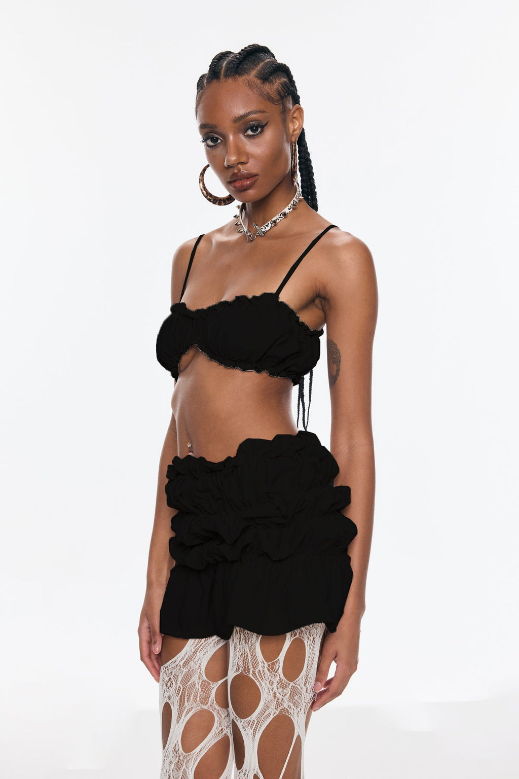 Benedict Ruffle Spaghetti Skirt Set In Black