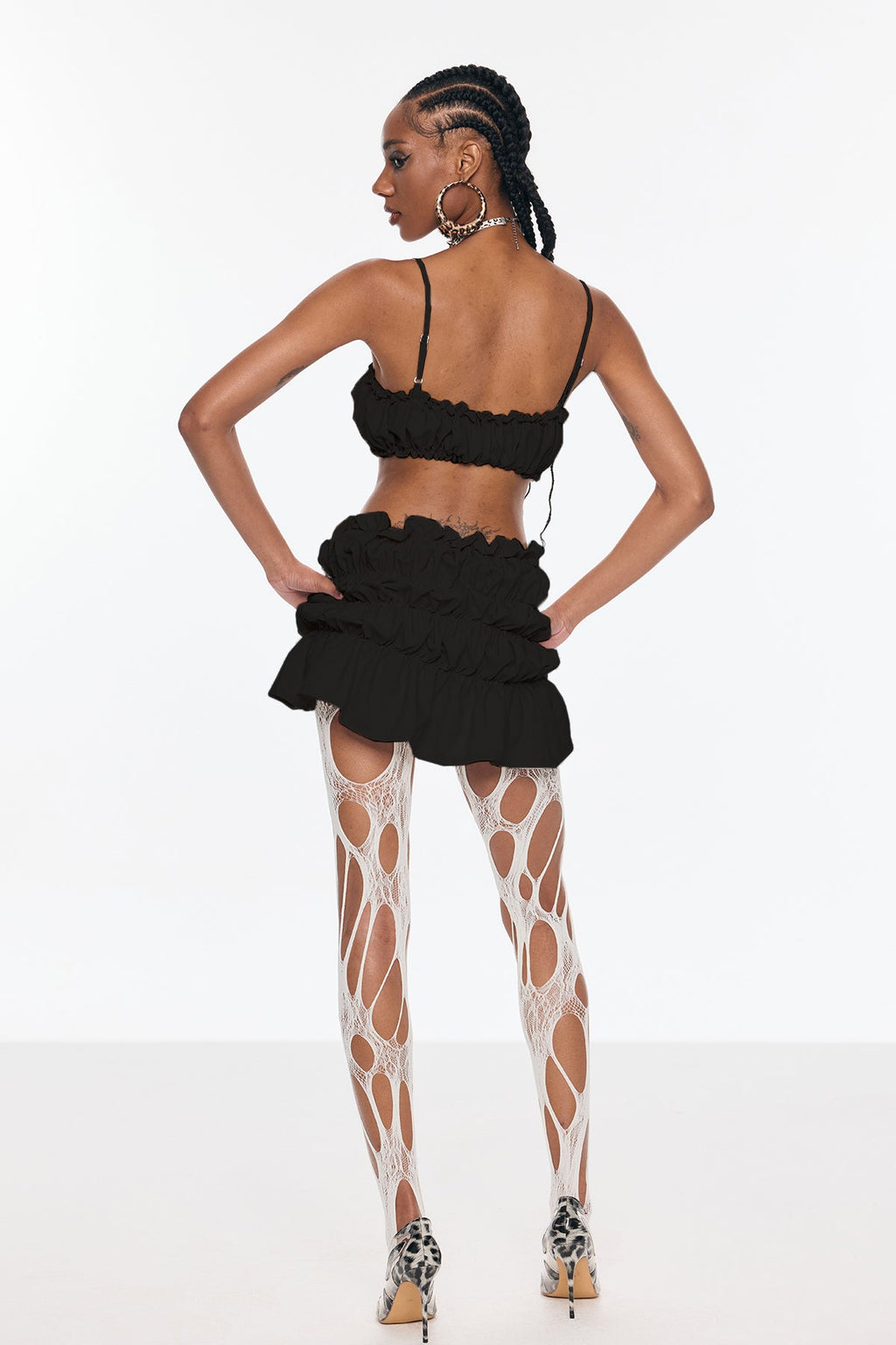 Benedict Ruffle Spaghetti Skirt Set In Black