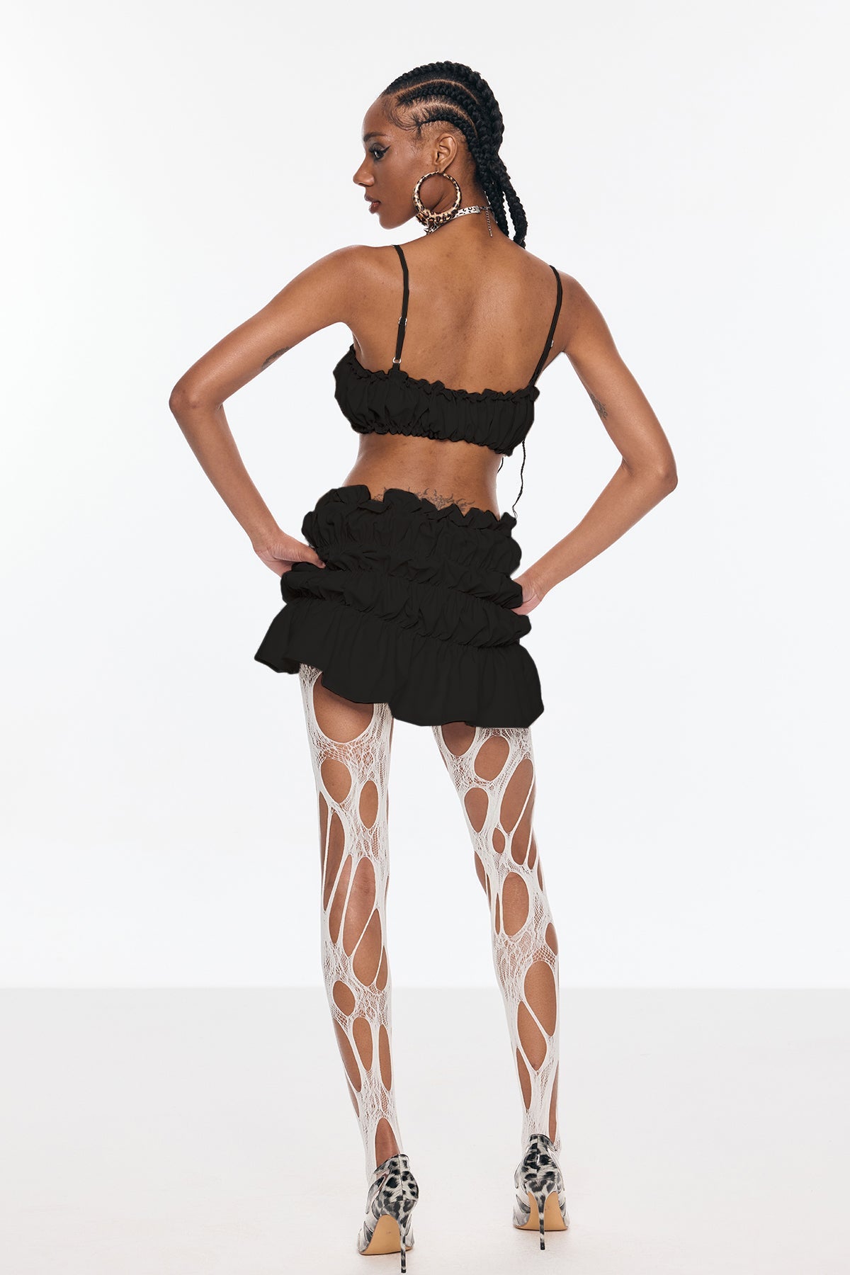 Benedict Ruffle Spaghetti Skirt Set In Black