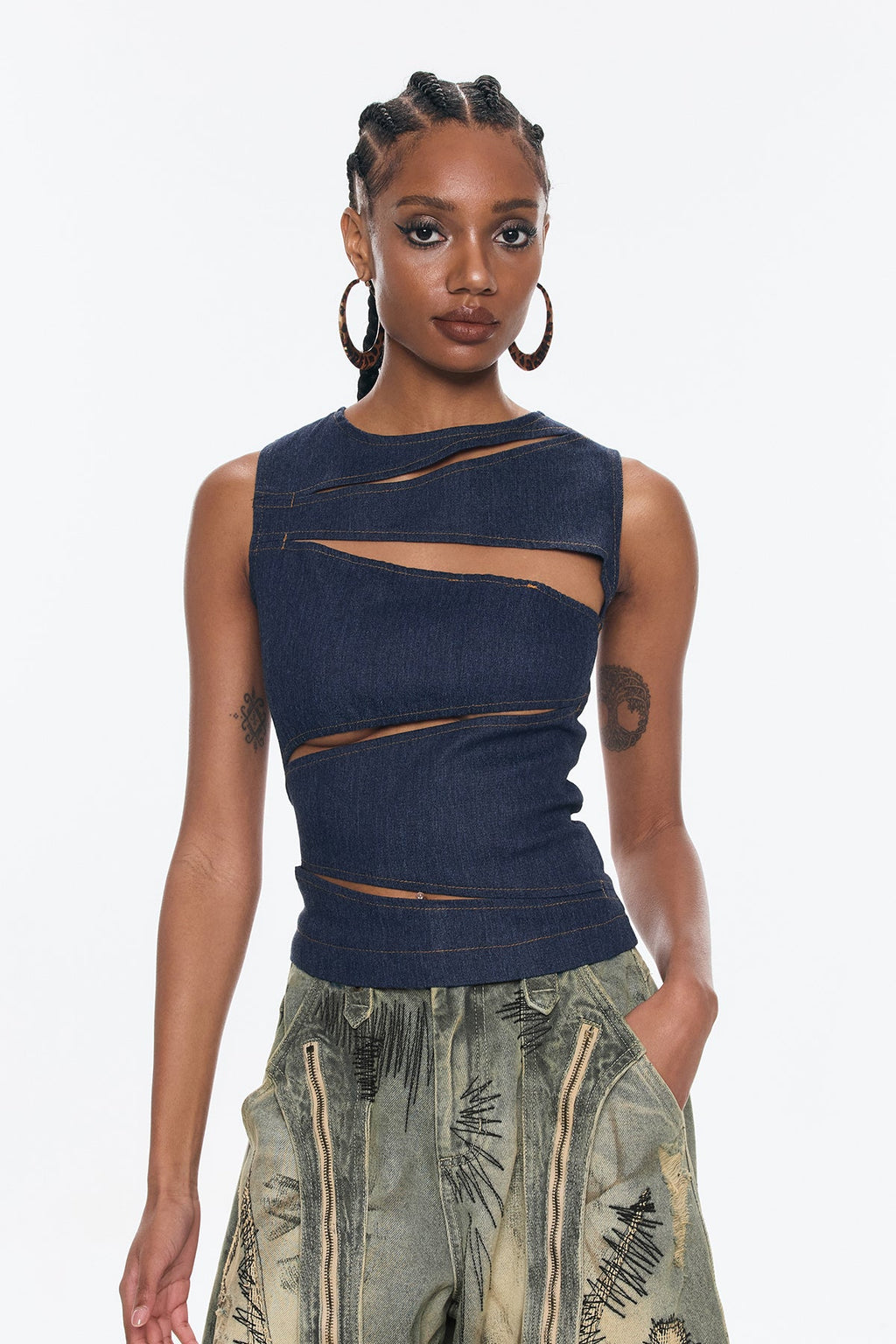 Benedicto Cutout Sleeveless Denim Top
