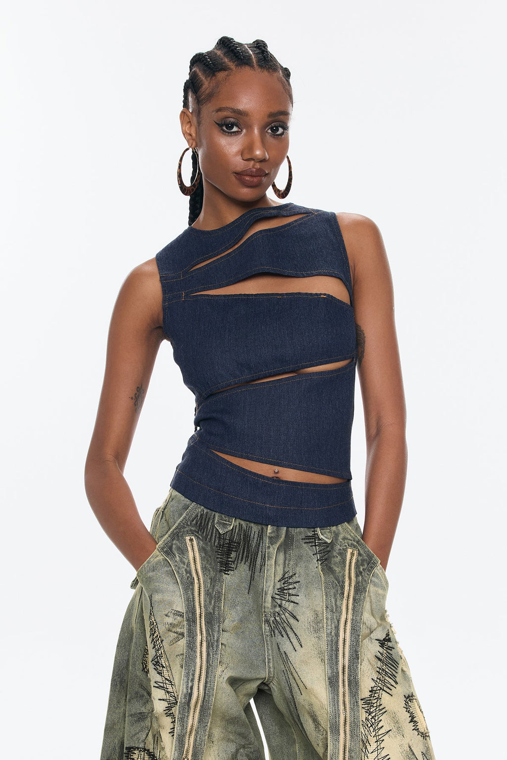 Benedicto Cutout Sleeveless Denim Top