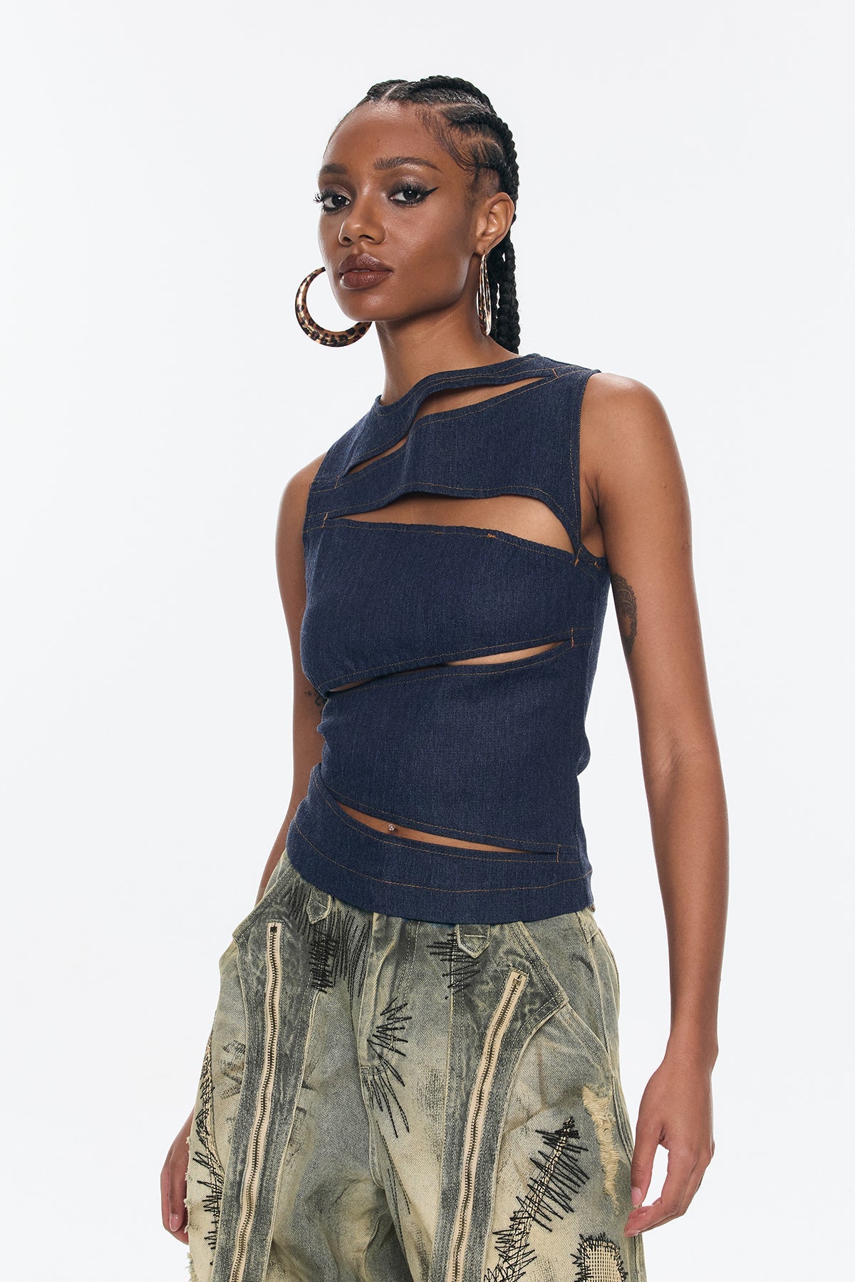 Benedicto Cutout Sleeveless Denim Top