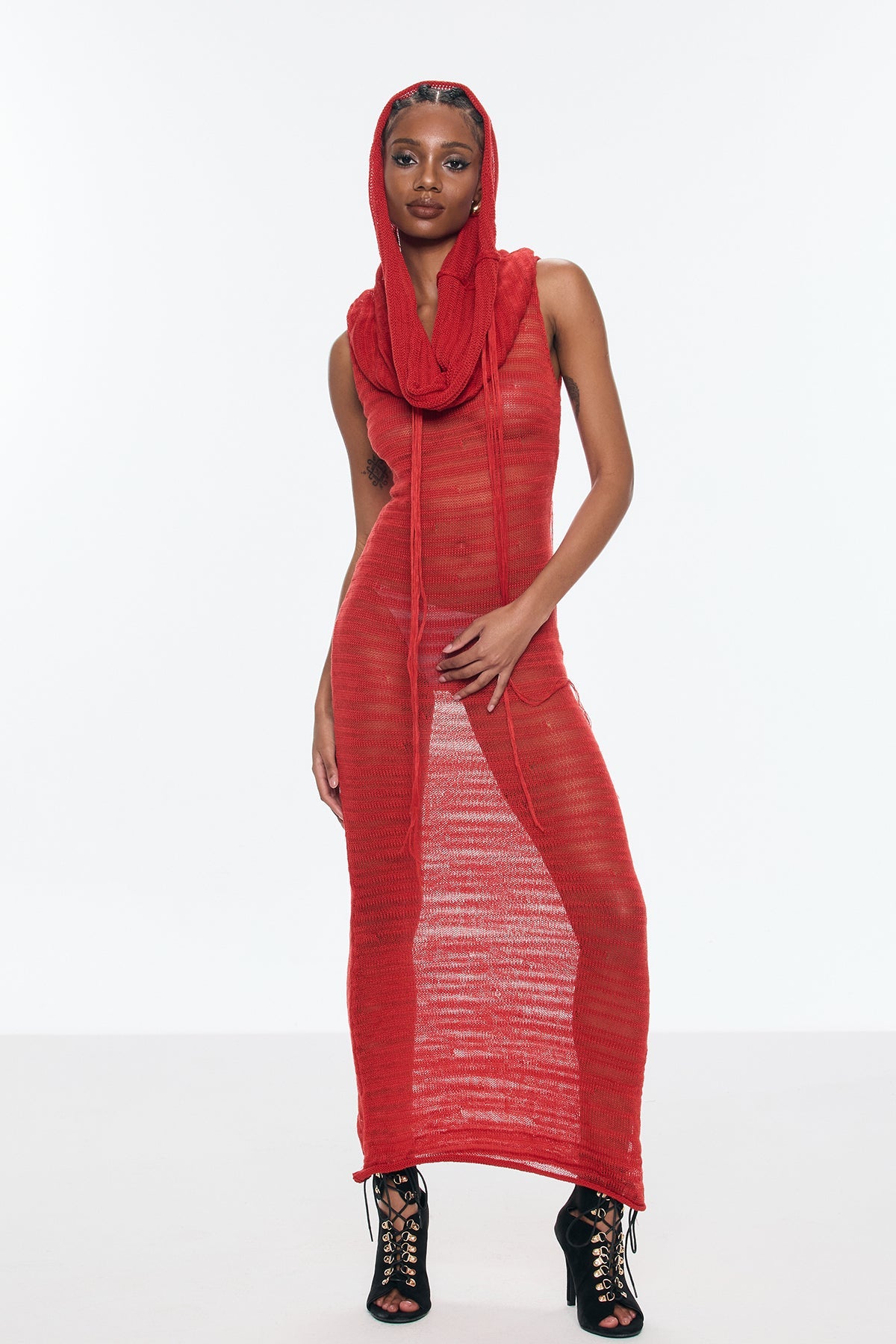 Benigna Cutout Hooded Fringe Maxi Dress