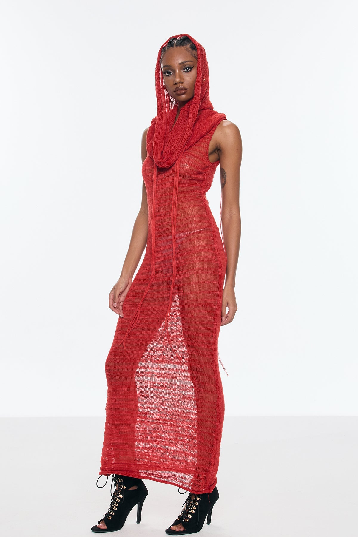 Benigna Cutout Hooded Fringe Maxi Dress