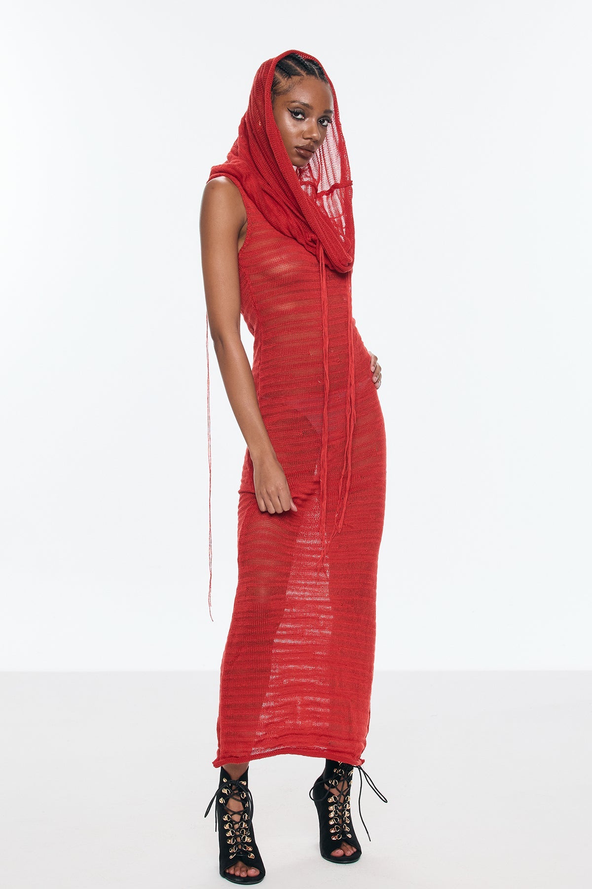 Benigna Cutout Hooded Fringe Maxi Dress