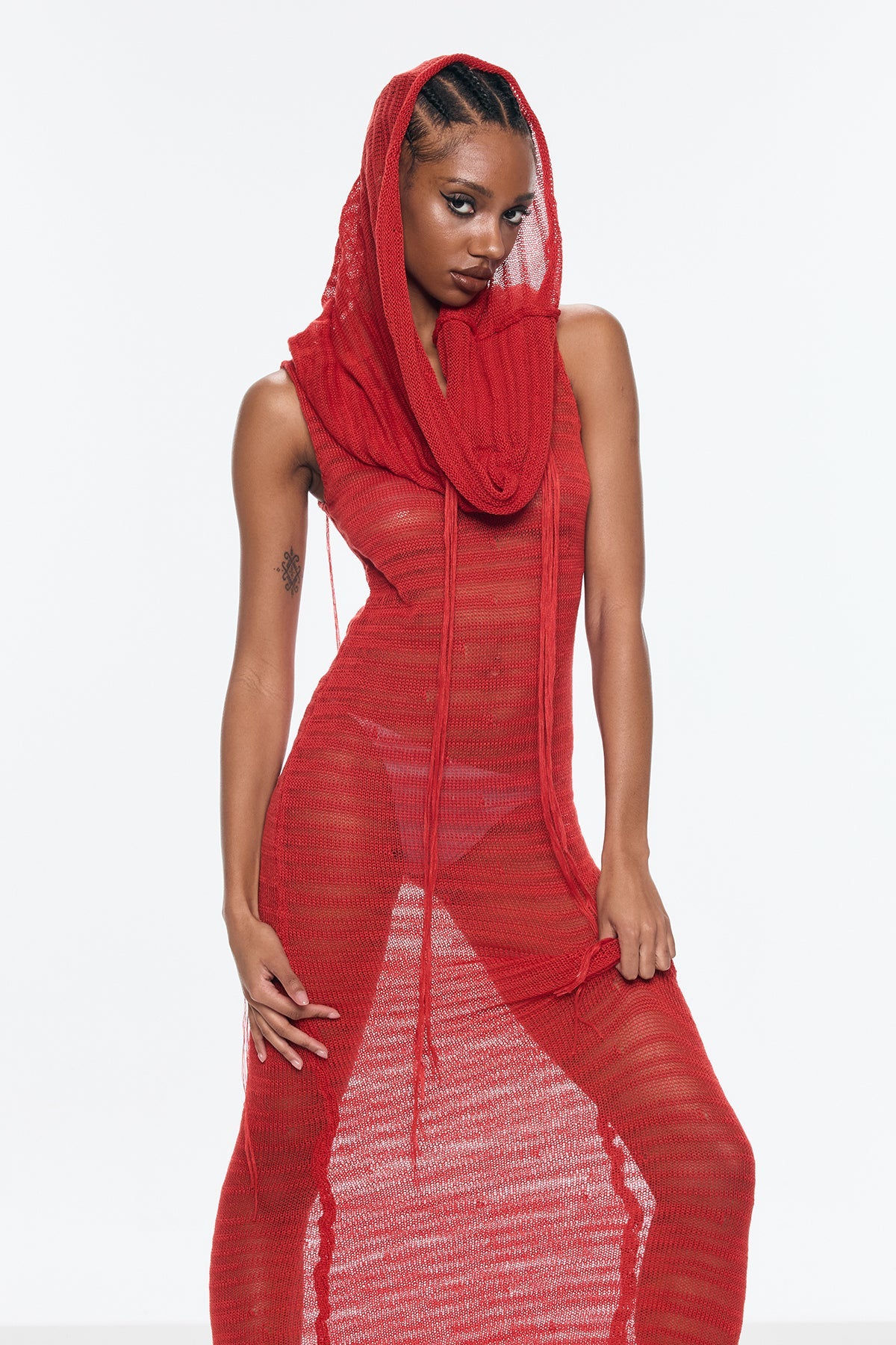 Benigna Cutout Hooded Fringe Maxi Dress