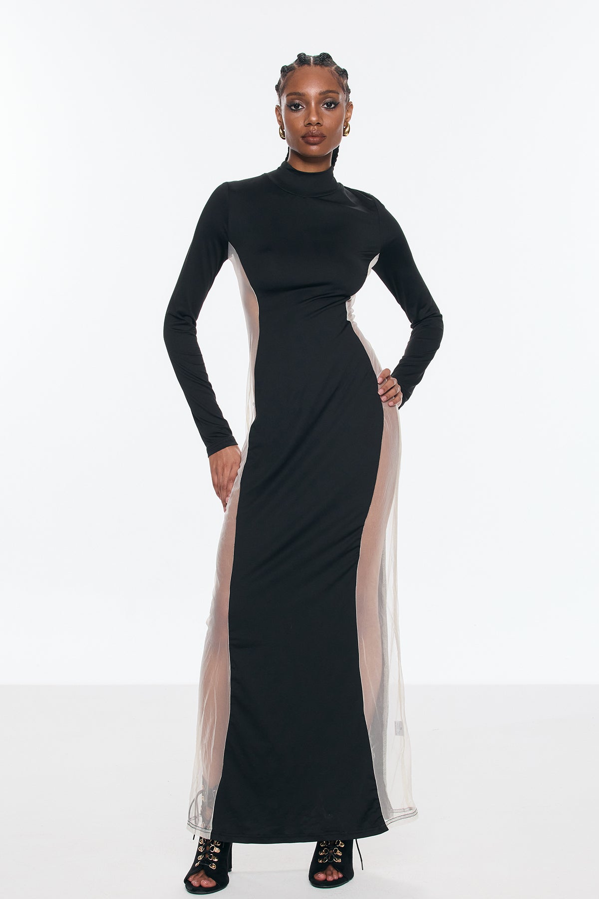 Benigno Deconstruct Mesh Cutout Maxi Dress