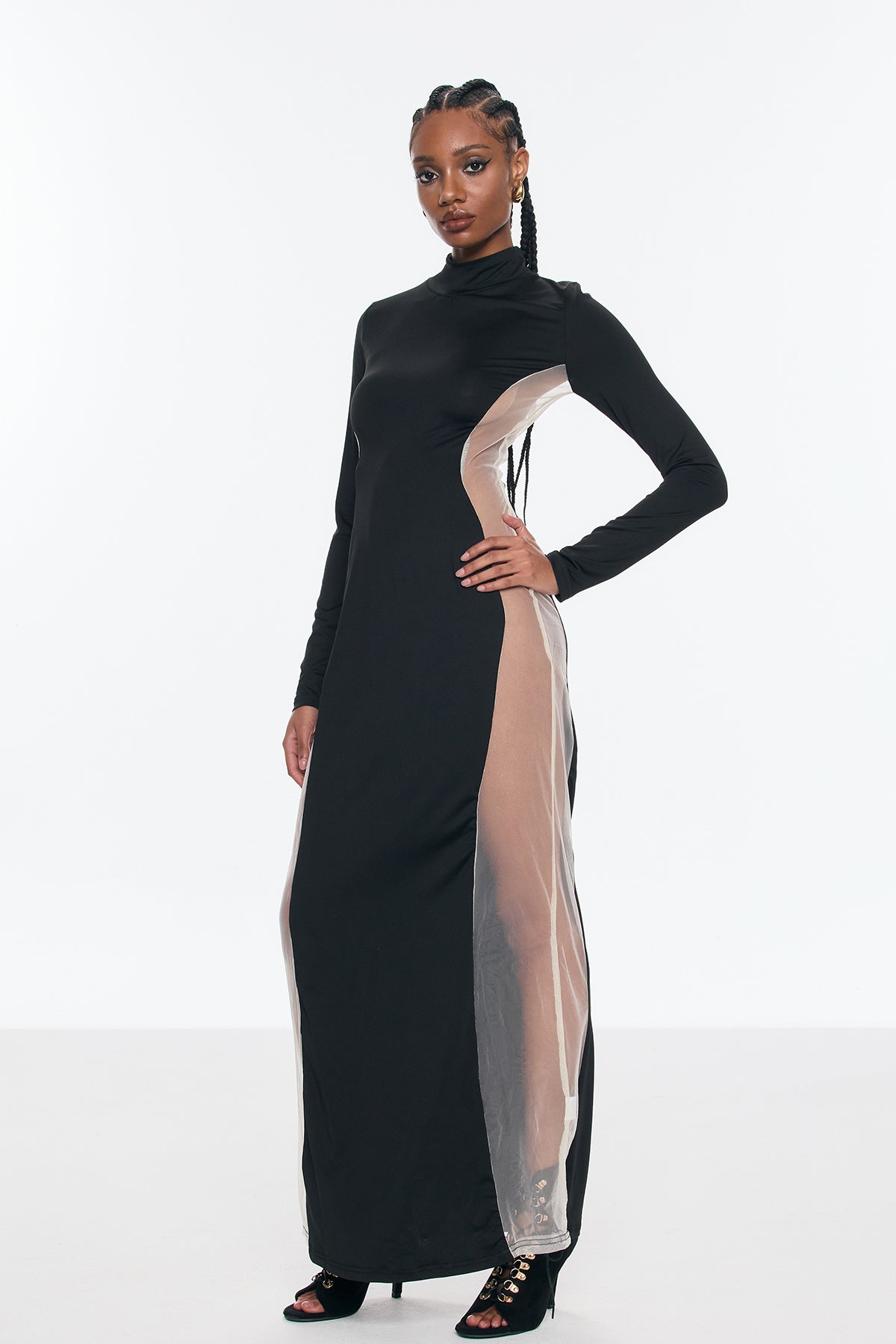 Benigno Deconstruct Mesh Cutout Maxi Dress