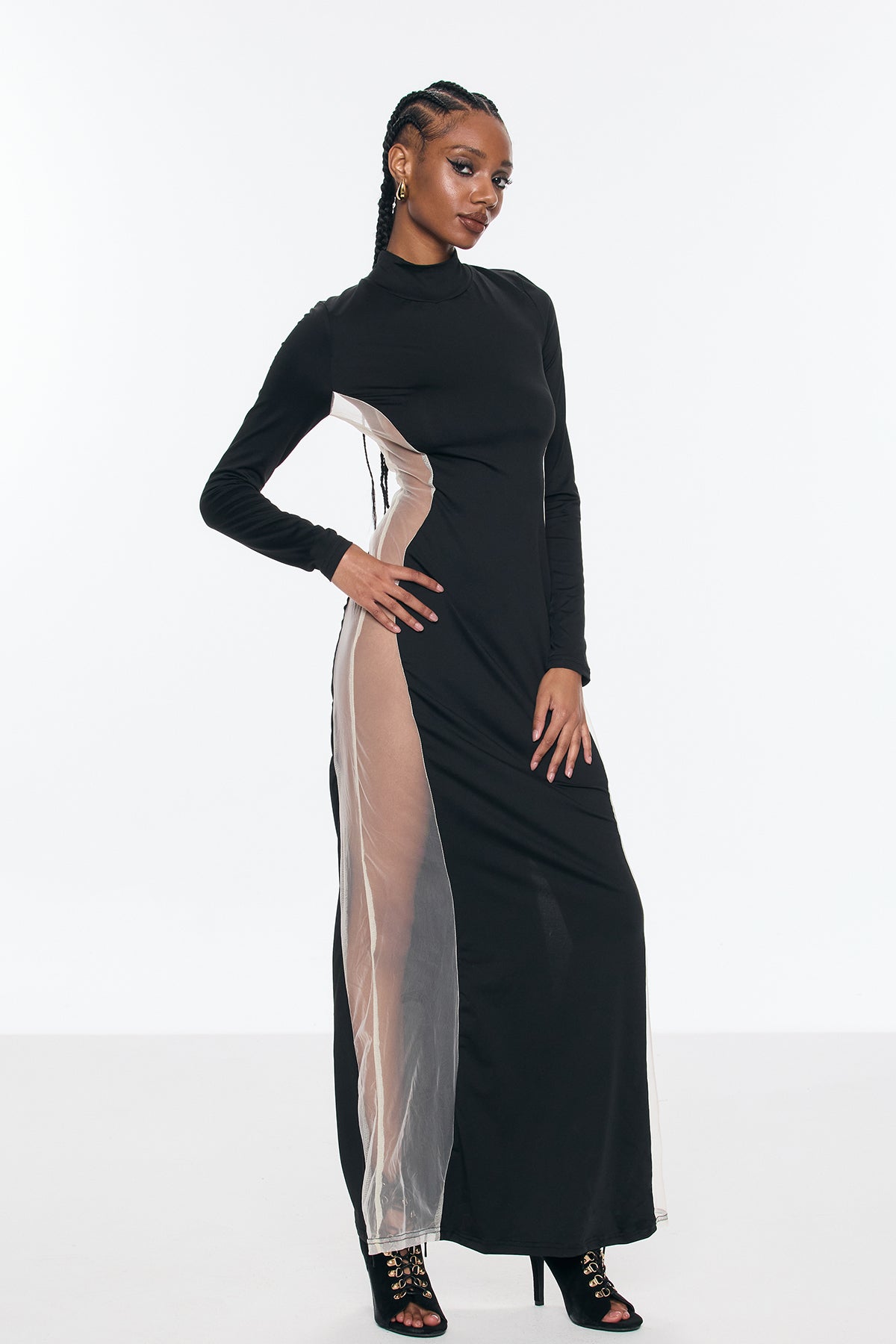 Benigno Deconstruct Mesh Cutout Maxi Dress