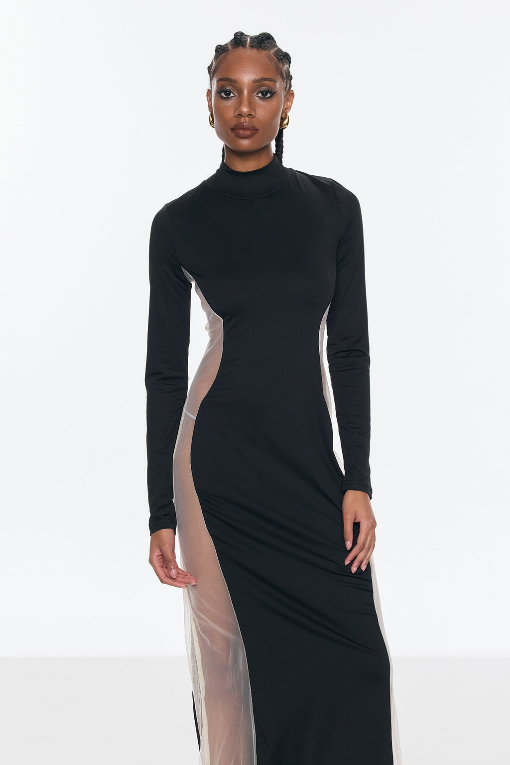 Benigno Deconstruct Mesh Cutout Maxi Dress