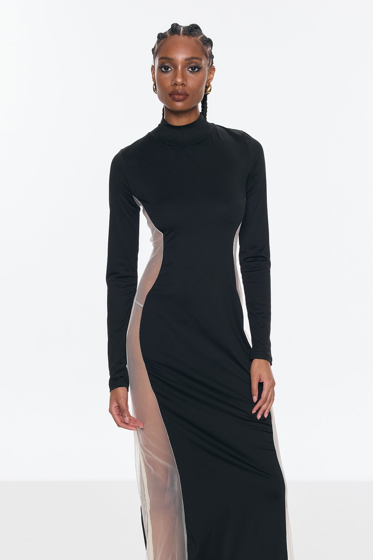 Benigno Deconstruct Mesh Cutout Maxi Dress