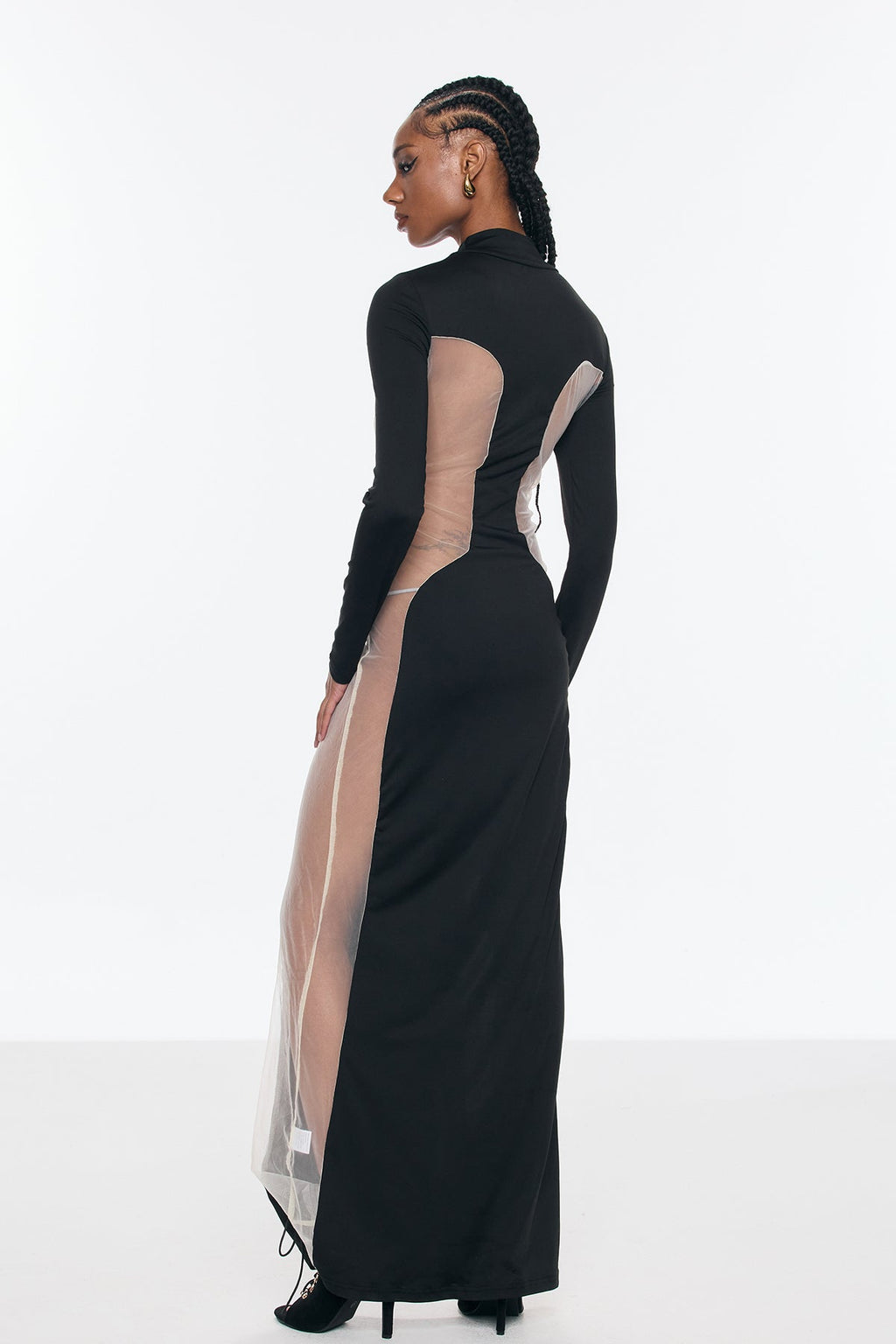Benigno Deconstruct Mesh Cutout Maxi Dress