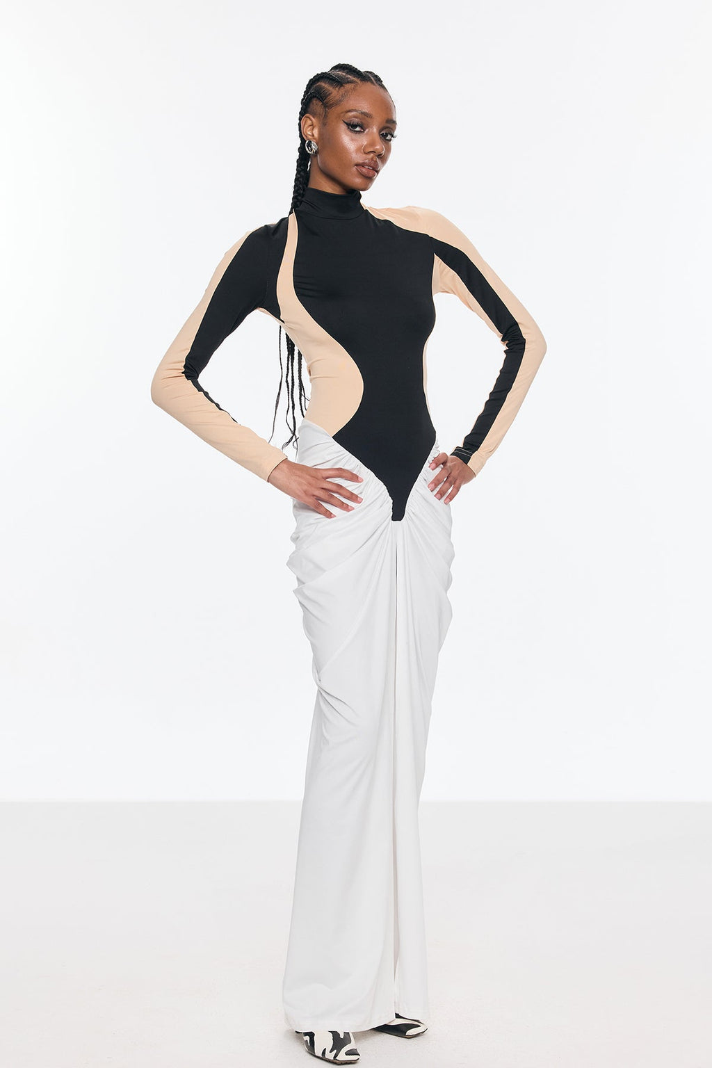 Bent Bodycon Mesh Ruch Split Maxi Dress