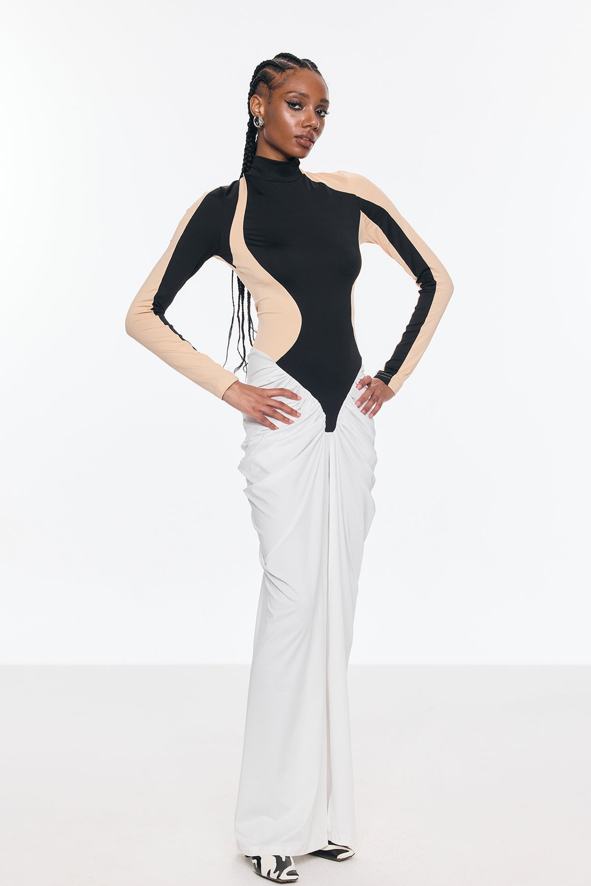 Bent Bodycon Mesh Ruch Split Maxi Dress