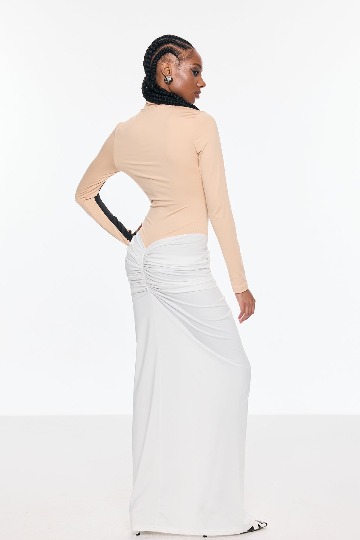 Bent Bodycon Mesh Ruch Split Maxi Dress