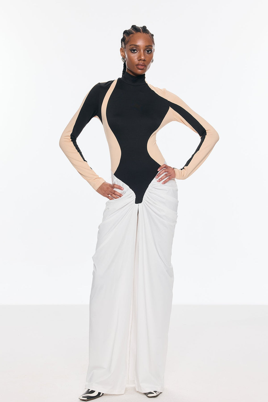 Bent Bodycon Mesh Ruch Split Maxi Dress