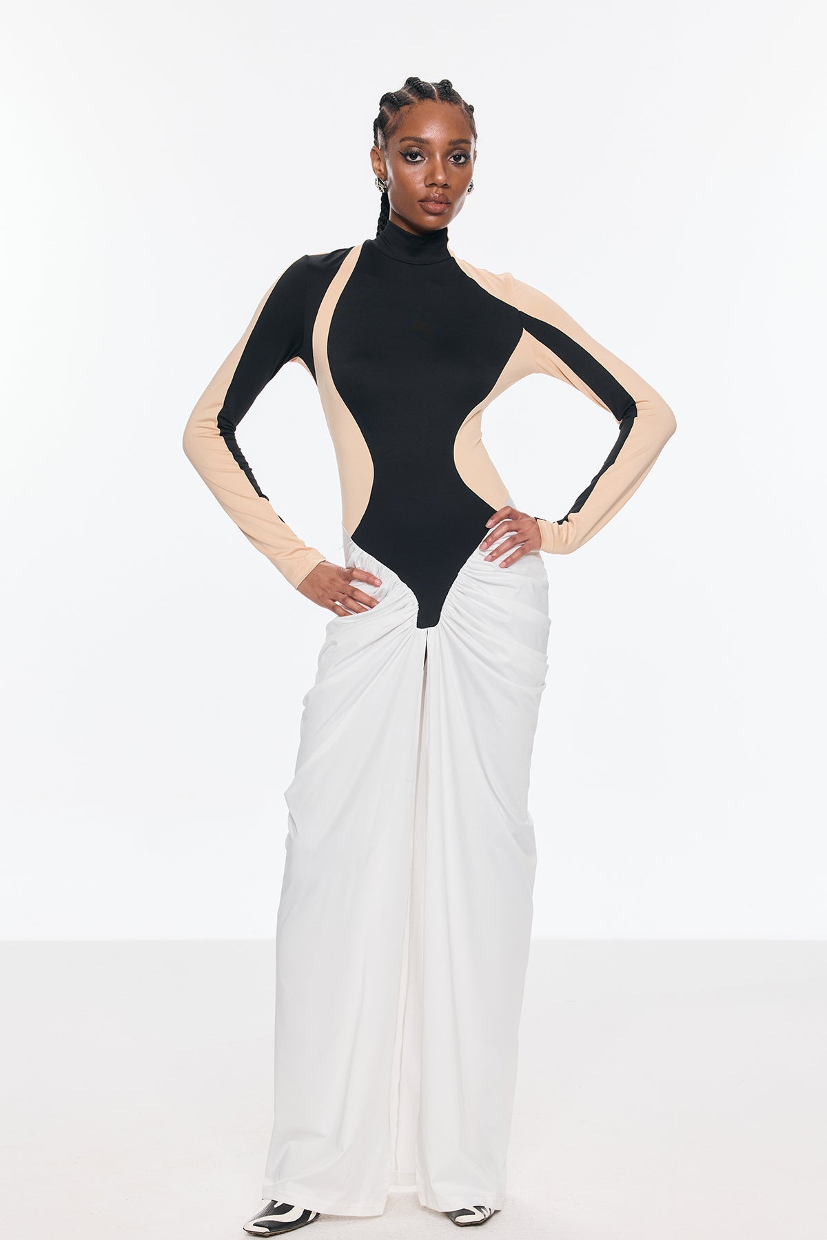 Bent Bodycon Mesh Ruch Split Maxi Dress