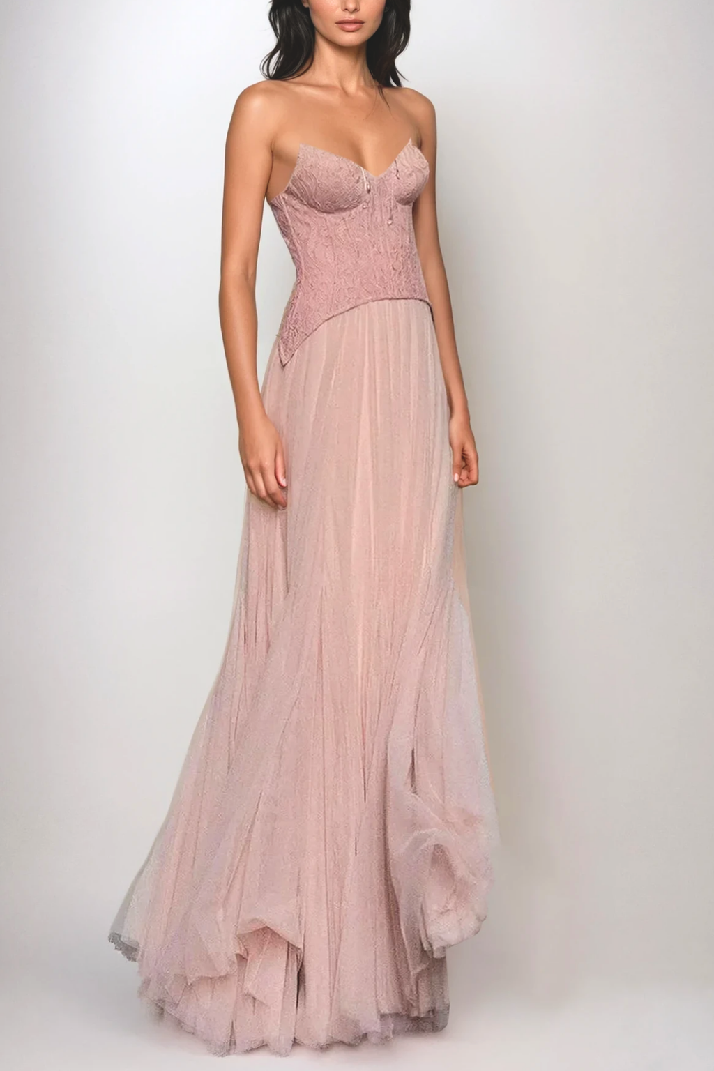 Beppe Lace Corset Tulle Dress In Blush