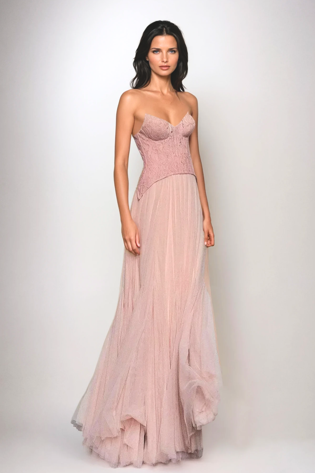 Beppe Lace Corset Tulle Dress In Blush