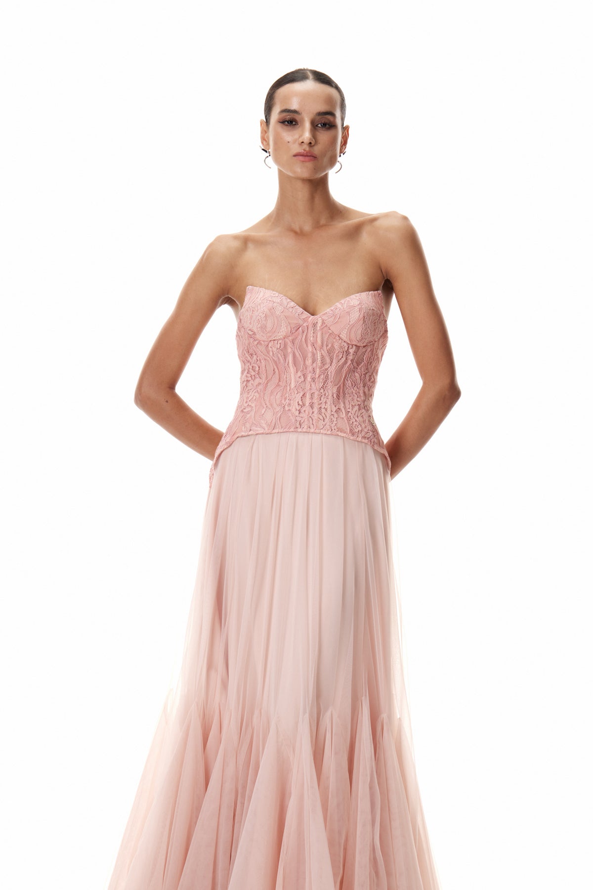 Beppe Lace Corset Tulle Dress In Blush