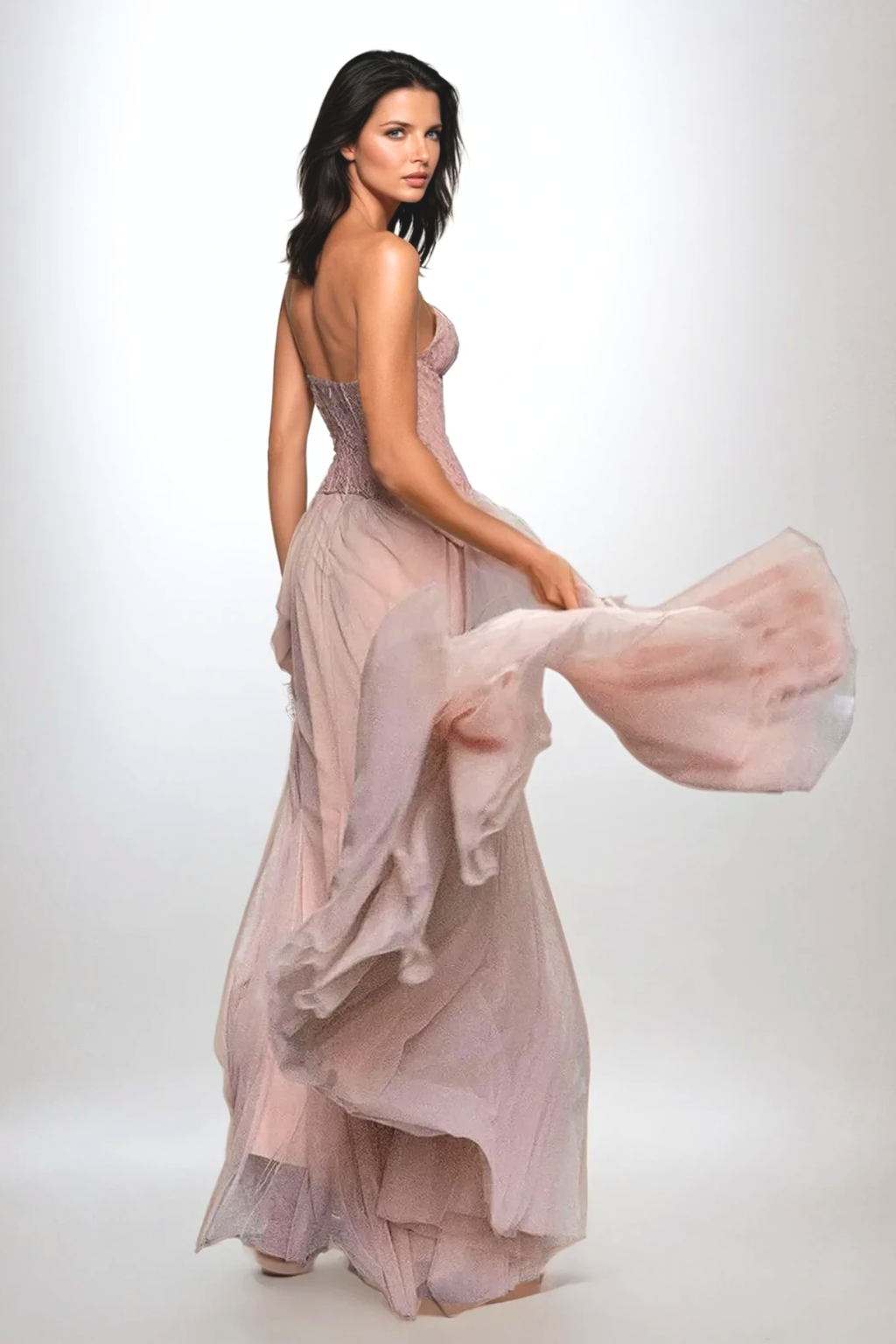 Beppe Lace Corset Tulle Dress In Blush