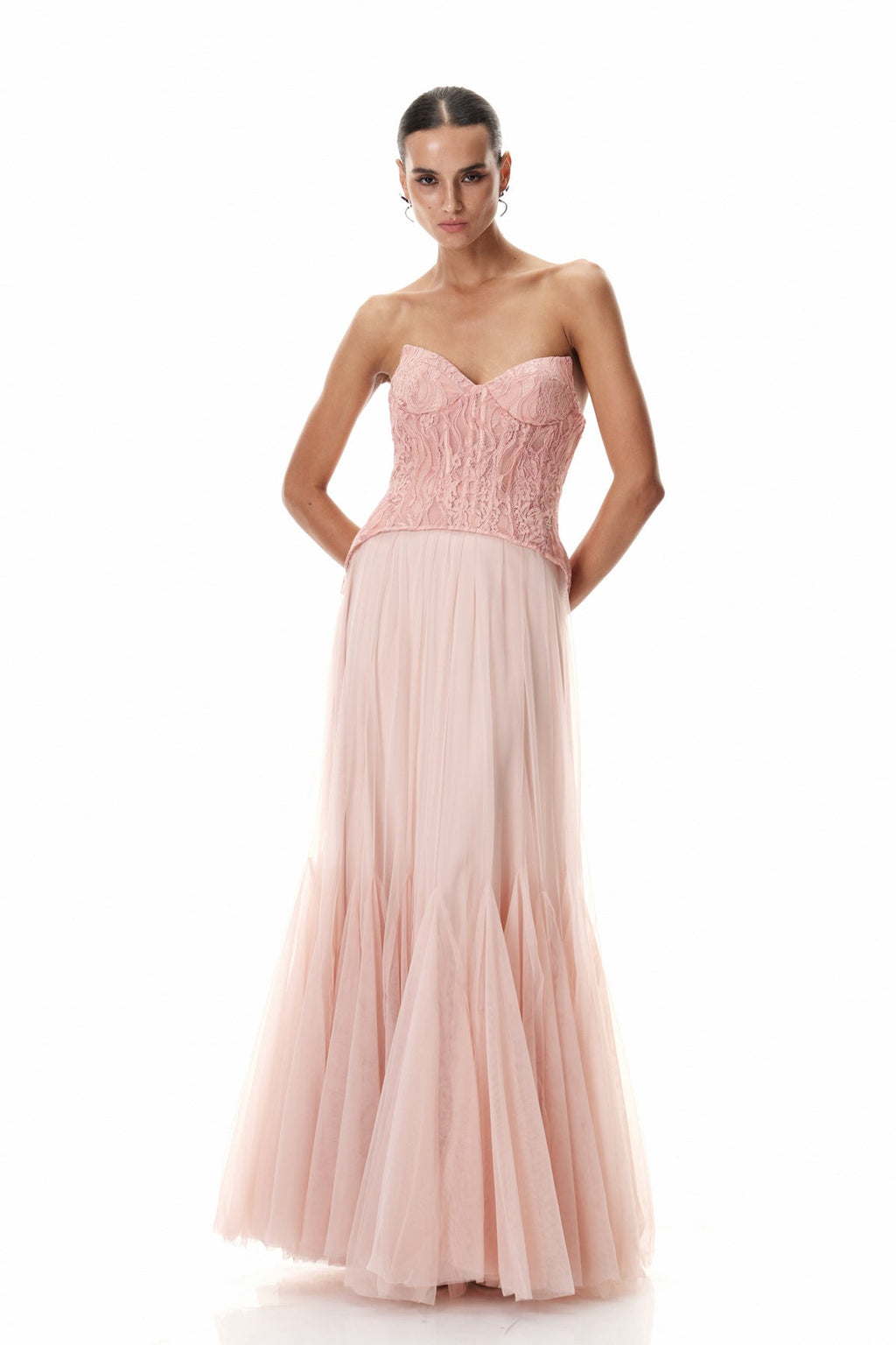 Beppe Lace Corset Tulle Dress In Blush