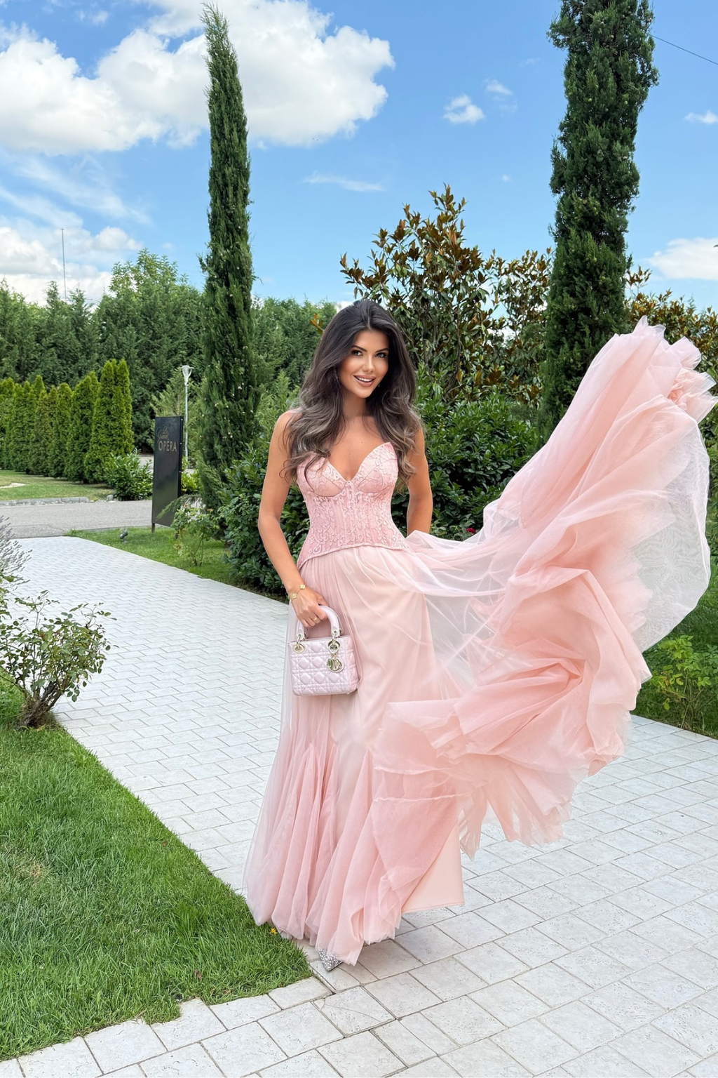 Beppe Lace Corset Tulle Dress In Blush