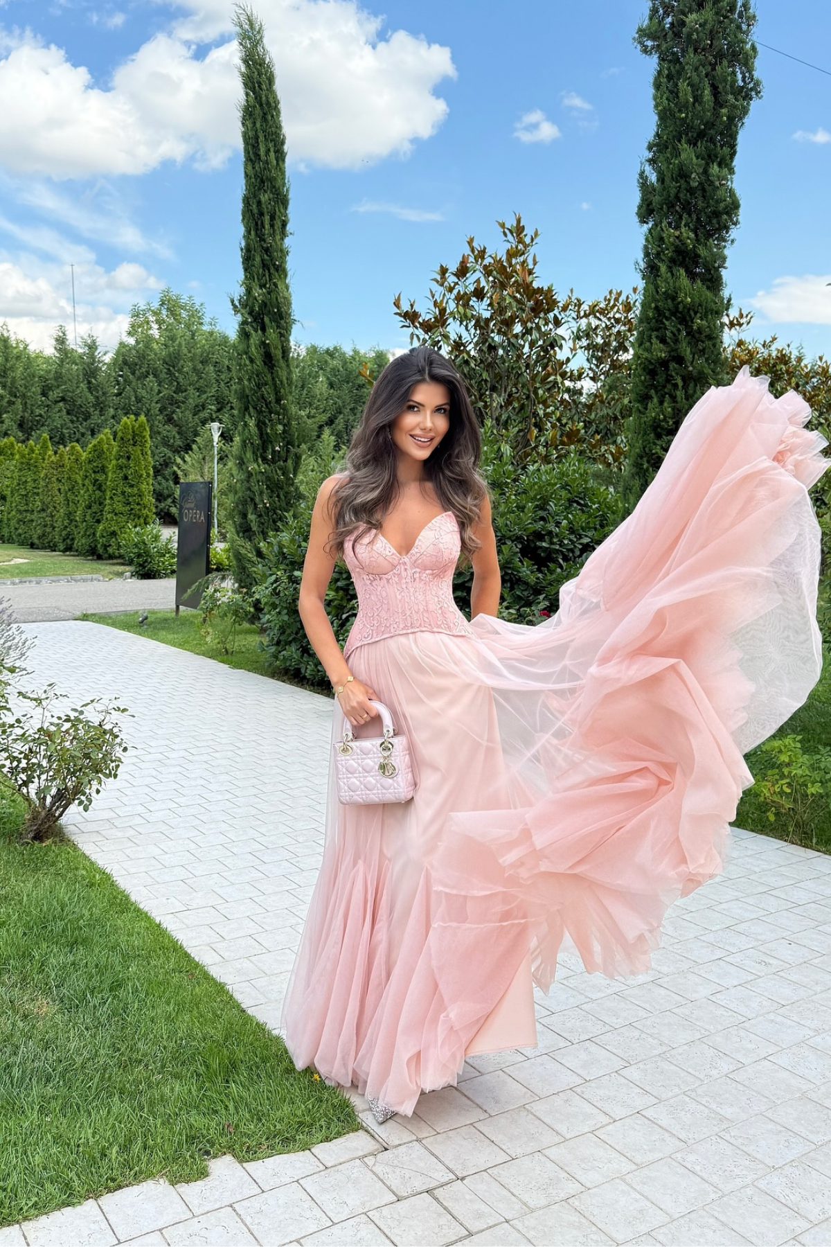 Beppe Lace Corset Tulle Dress In Blush