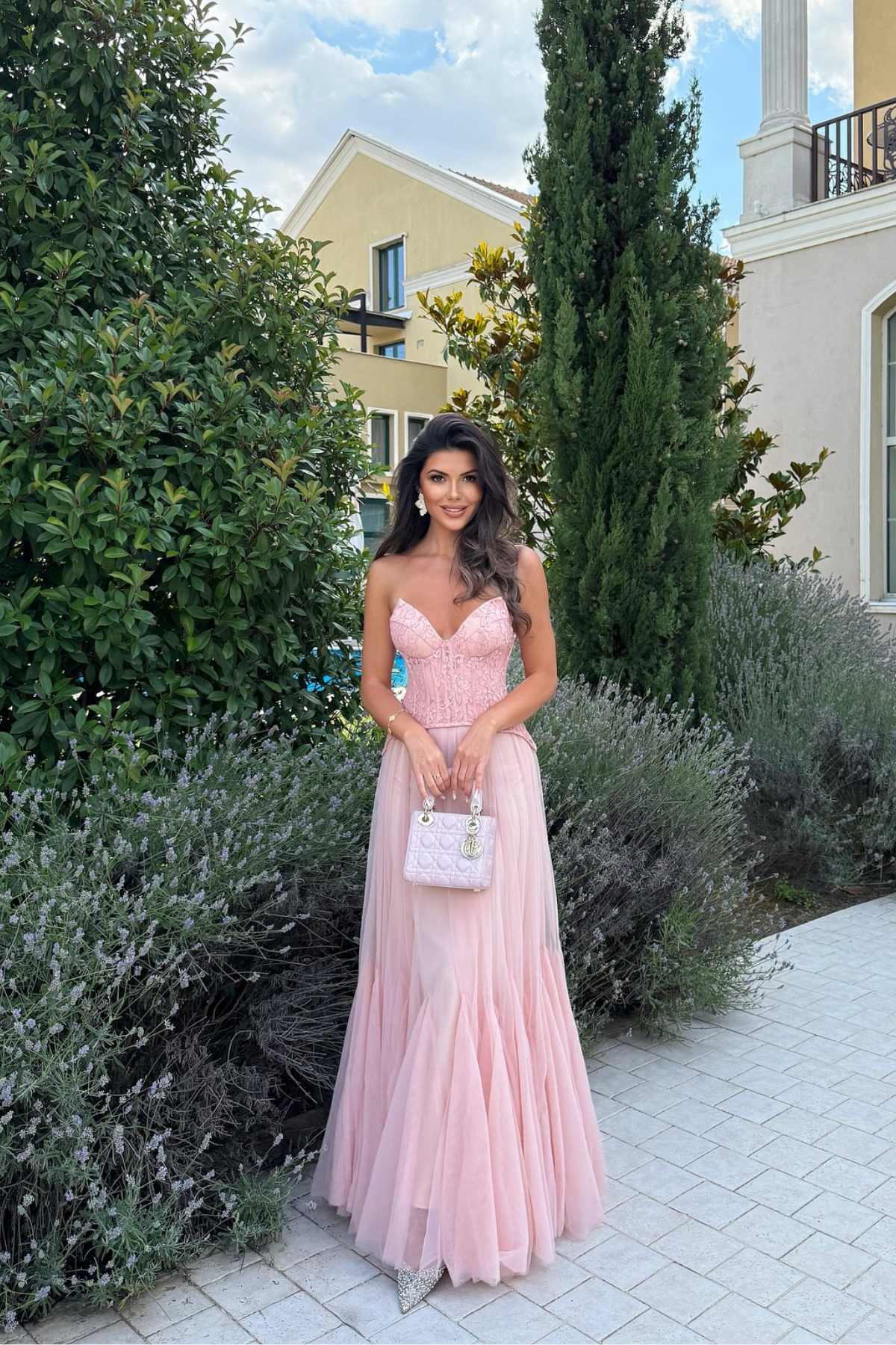 Beppe Lace Corset Tulle Dress In Blush