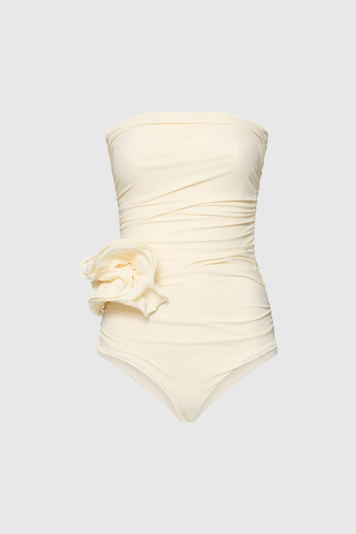 Berach Ruched Flower One Piece Swimsuit In Cream