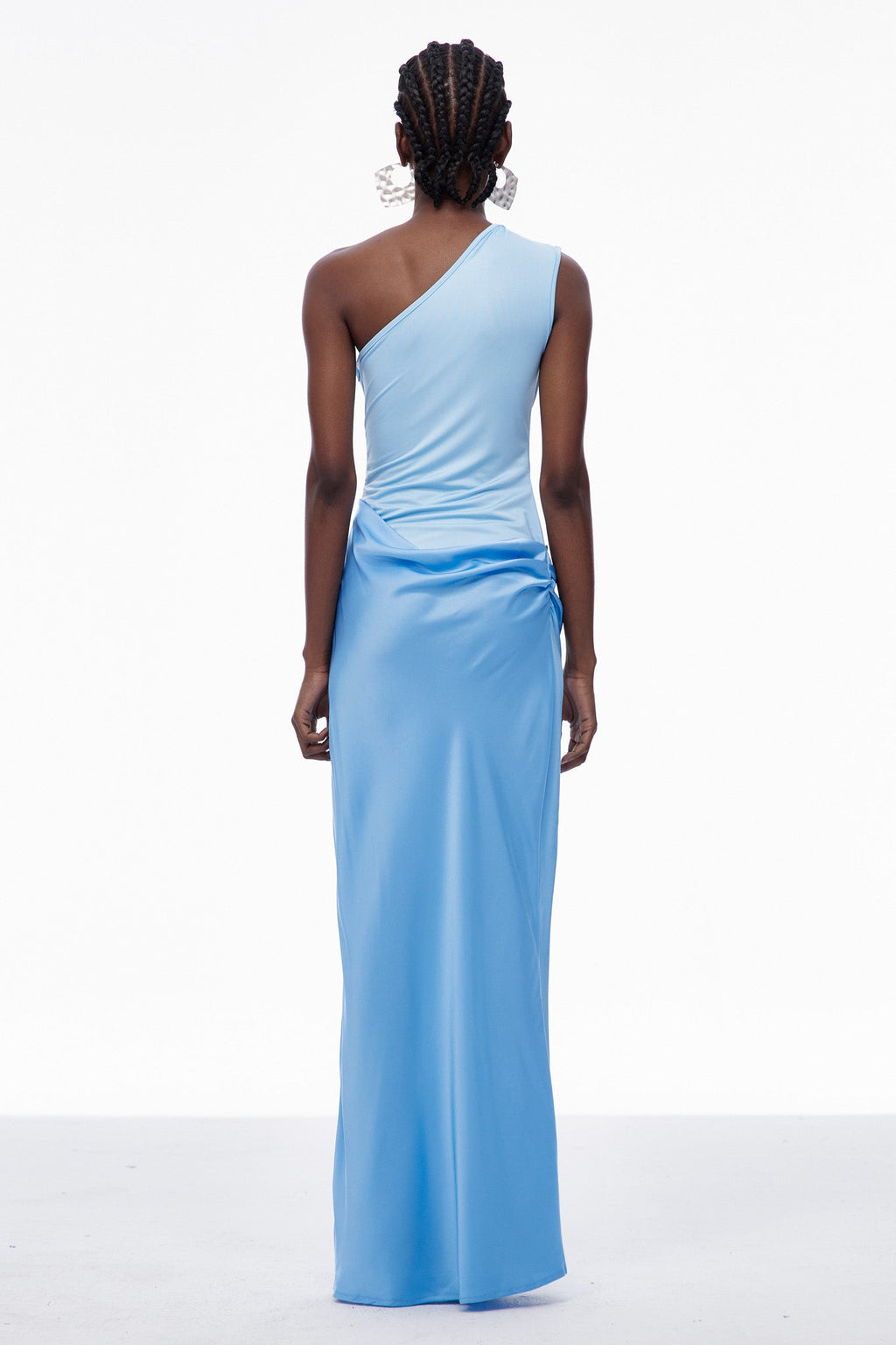 Beres One Shoulder Satin Maxi Dress In Blue