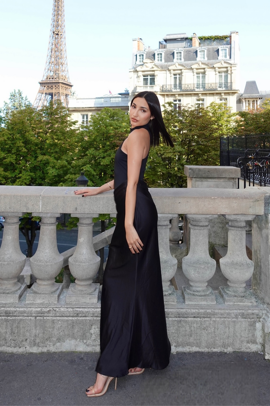 Beres Tank Top Satin Maxi Dress In Black