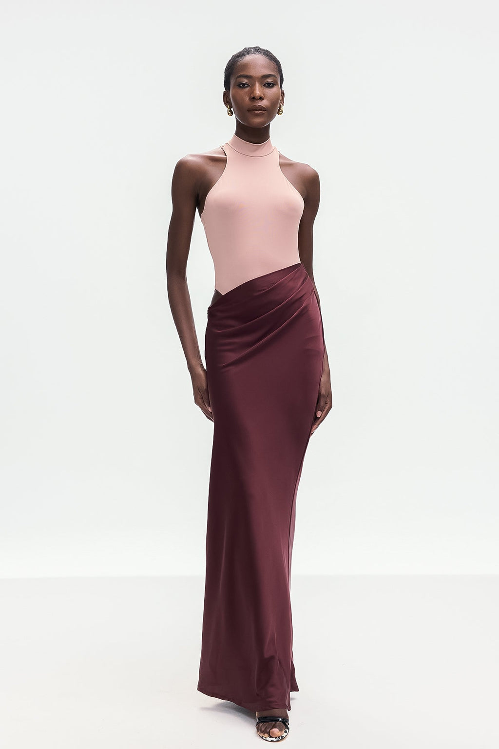 Beres Tank Top Satin Maxi Dress In Khaki