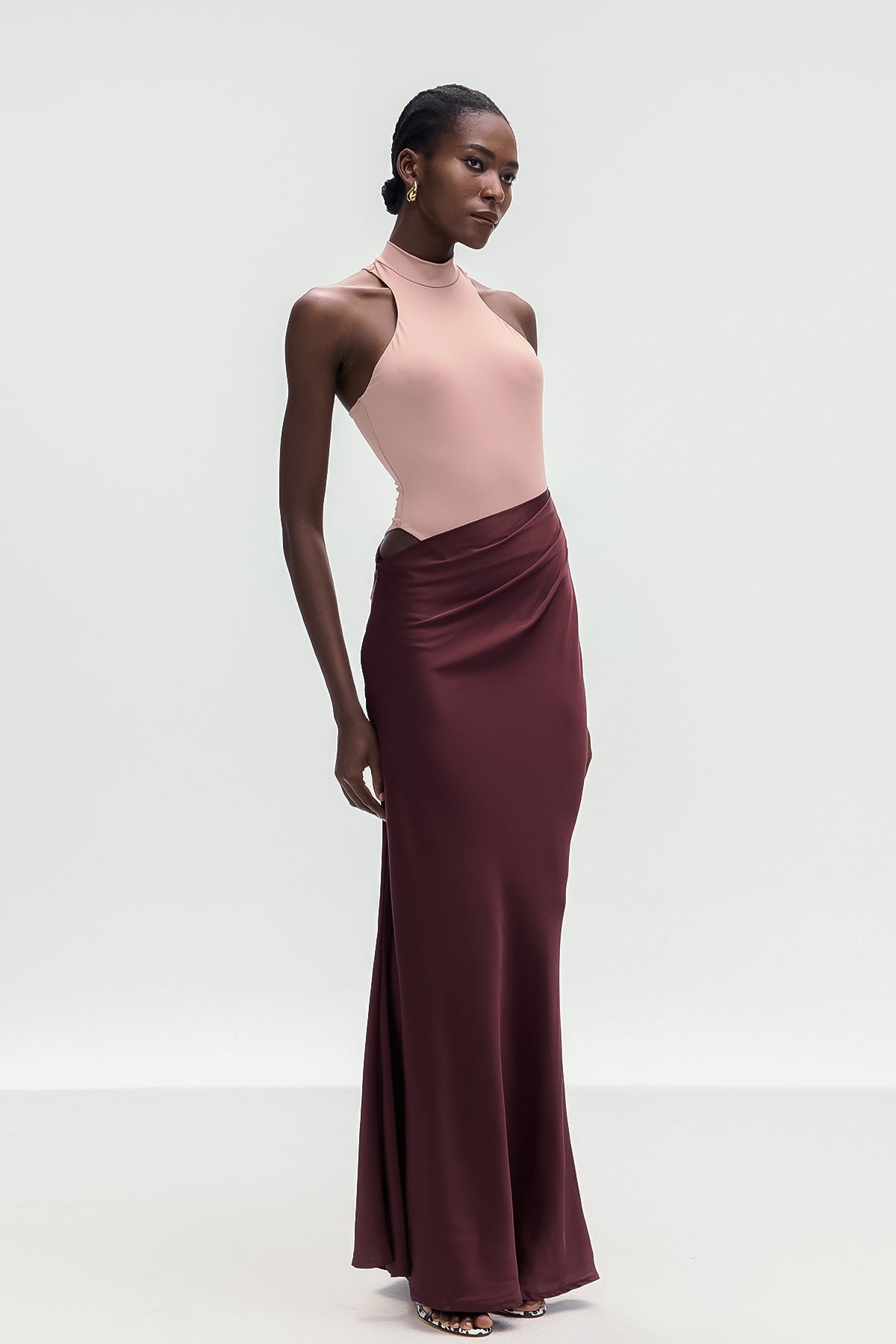 Beres Tank Top Satin Maxi Dress In Khaki