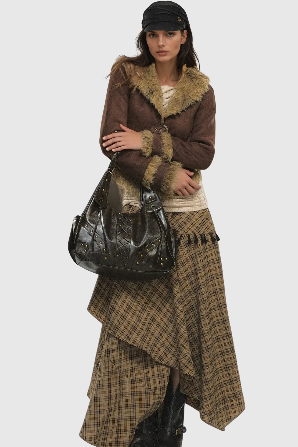 Berger Layered Plaid Maxi Skirt